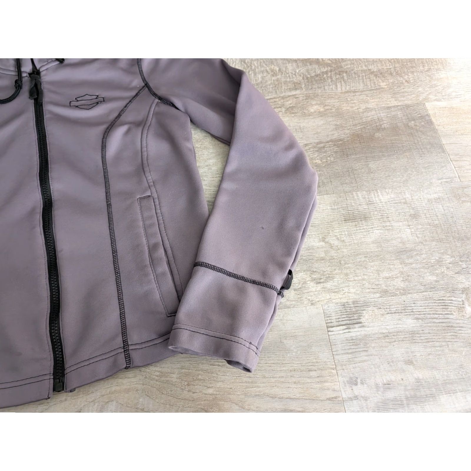 Harley Davidson VINTAGE Harley-Davidson Jacket Womens S Hooded Full Zip Motorcycle Biker Softshell Gray Size S / US 4 / IT 40 - 2 Thumbnail