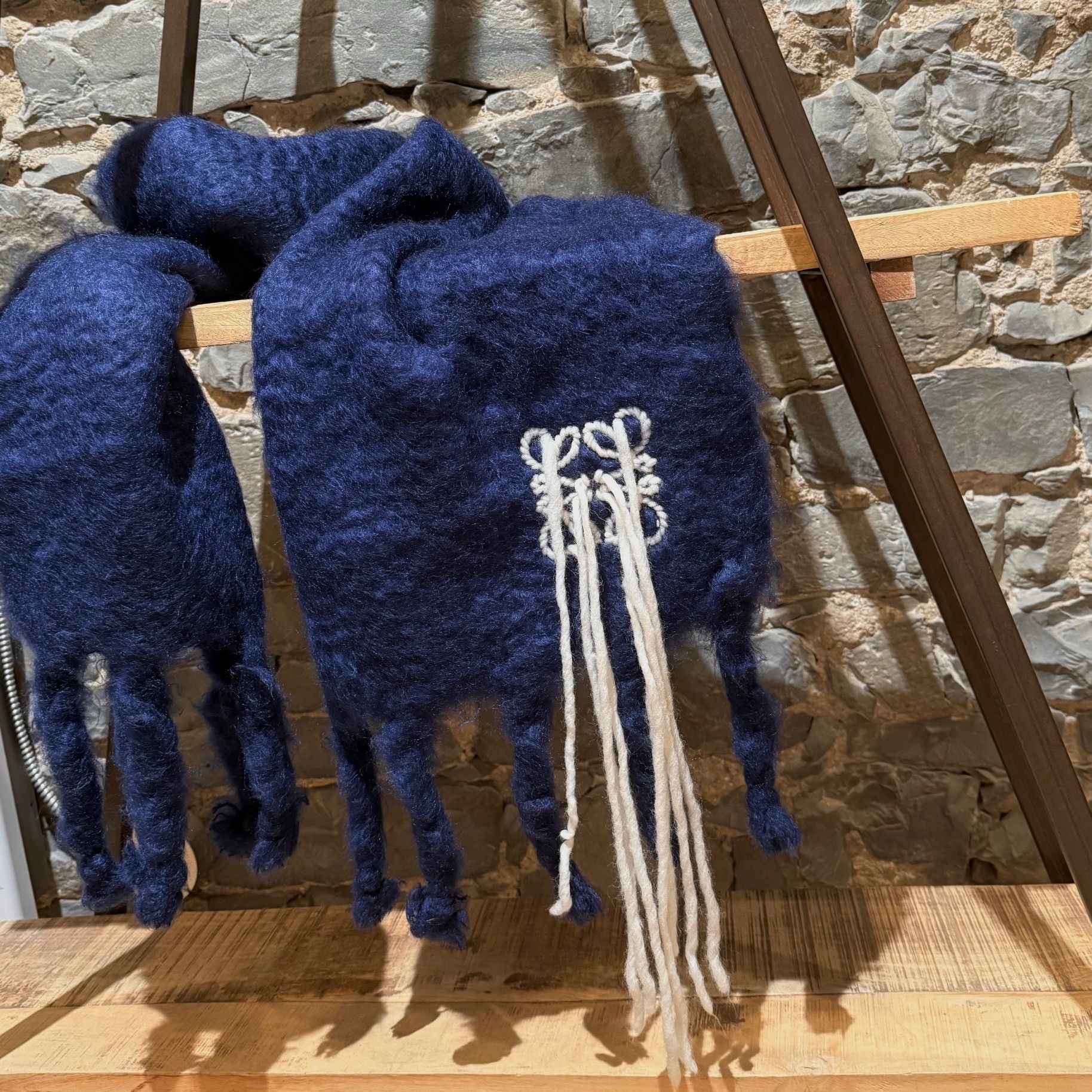 Loewe LOEWE Blue Mohair Embroidered Anagram Oversized Scarf Size ONE SIZE - 2 Thumbnail