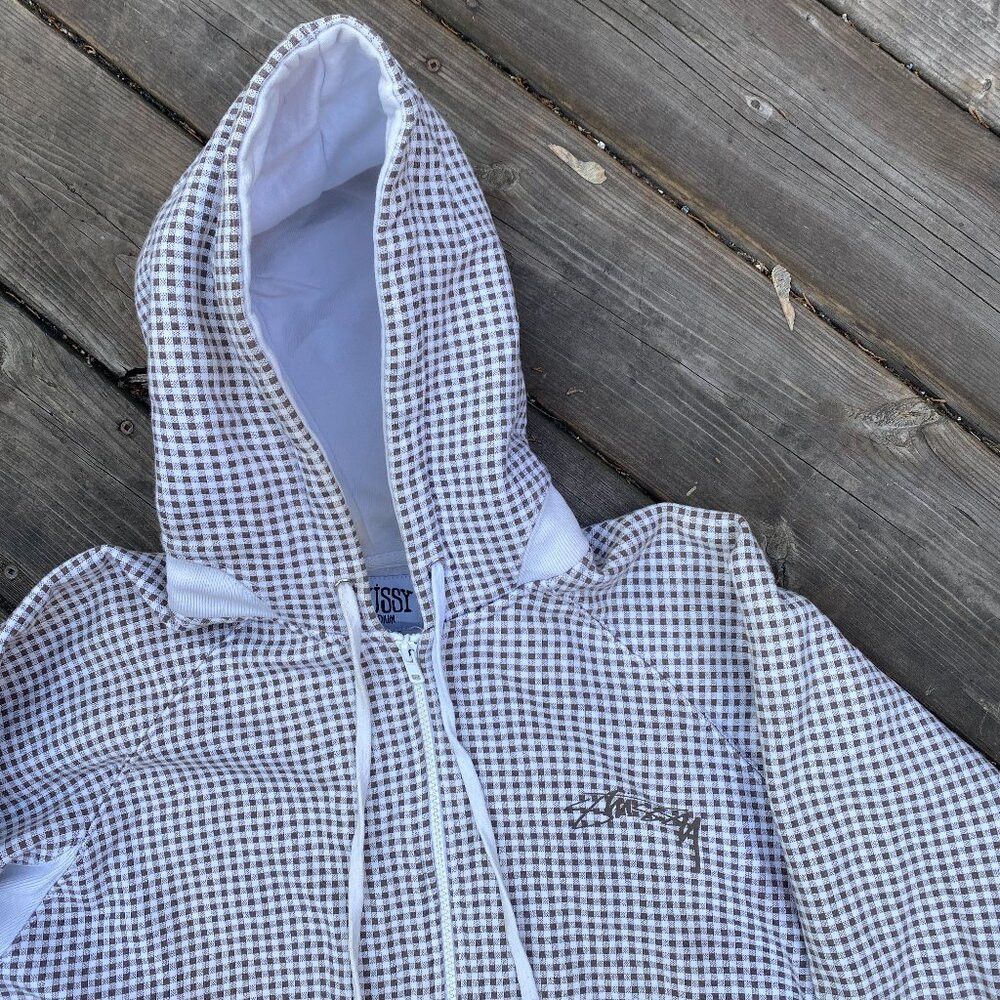 Stussy × Vintage Vintage Stussy Plaid Hoodie Sweatshirt Medium Monogram Whit Size US M / EU 48-50 / 2 - 3 Thumbnail