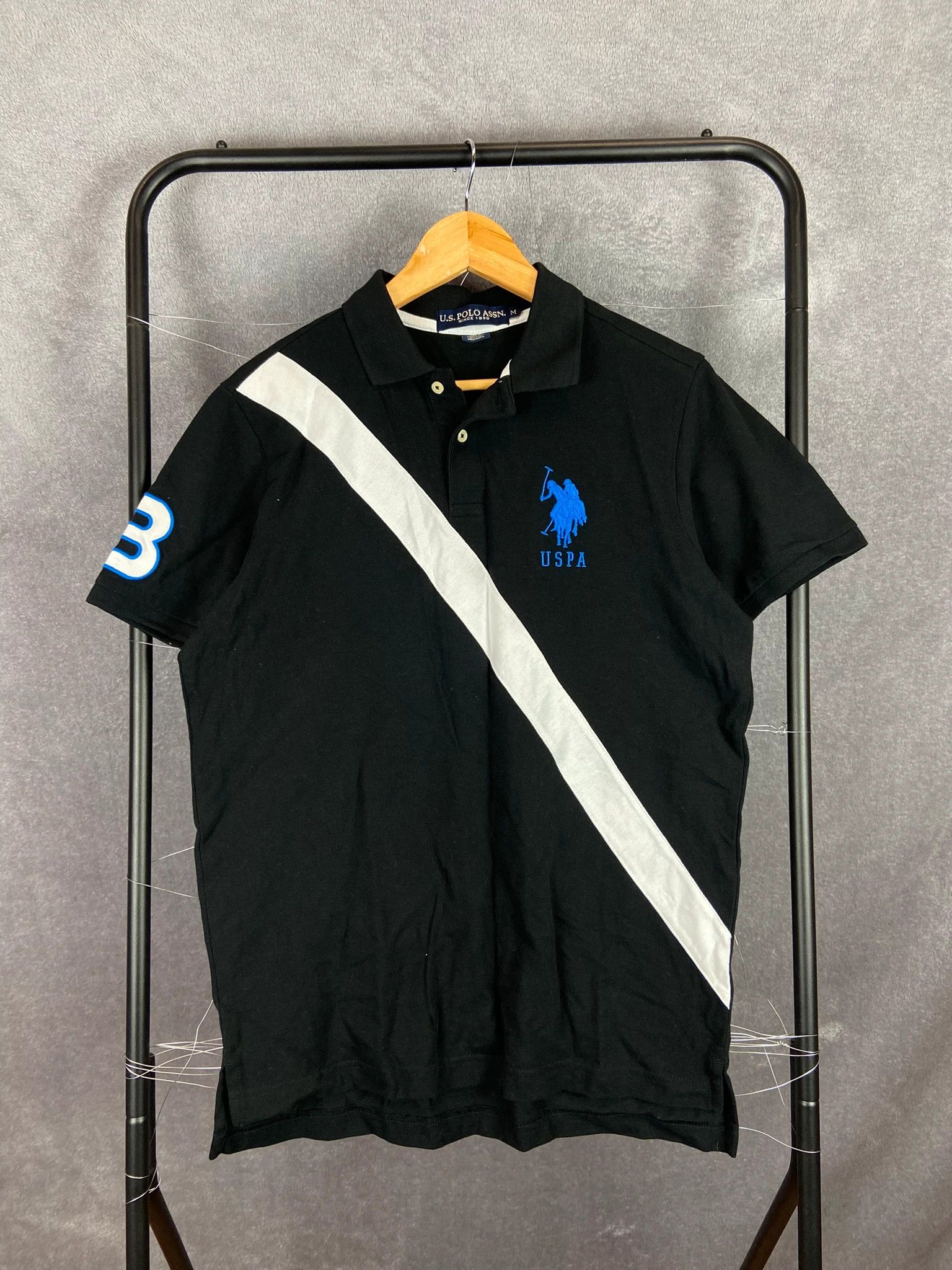 U.S. Polo Assn. USPA Black Polo Shirt White Stripe Logo M Size US M / EU 48-50 / 2 - 1 Thumbnail
