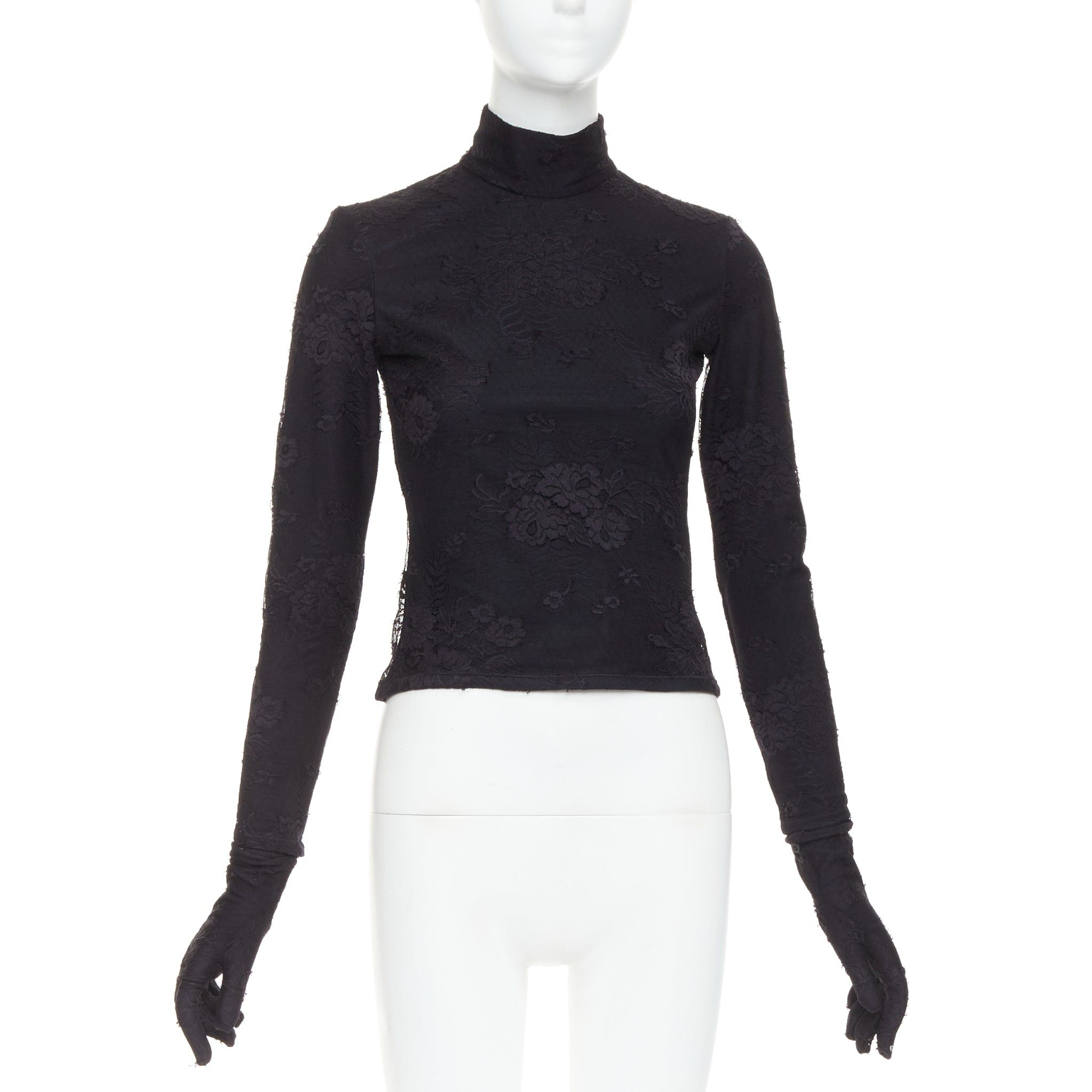 Balenciaga BALENCIAGA Demna 2022 black lace mock neck glove top FR34 XS Kim Kardashian Size XS / US 0-2 / IT 36-38 - 1 Thumbnail