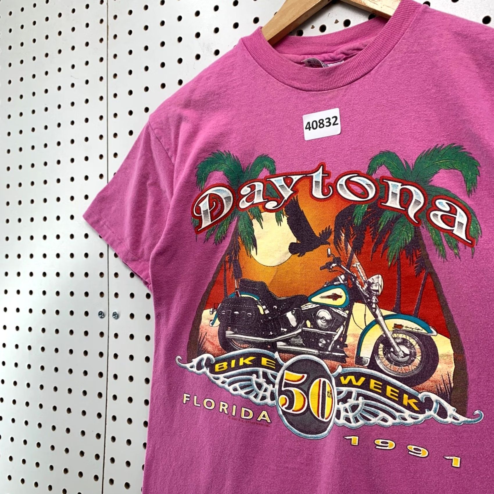 Hanes Vintage 90s Daytona Bike Week Adult M Fits Small Pink Sing Stitch 1991 Florida Size US S / EU 44-46 / 1 - 6 Thumbnail