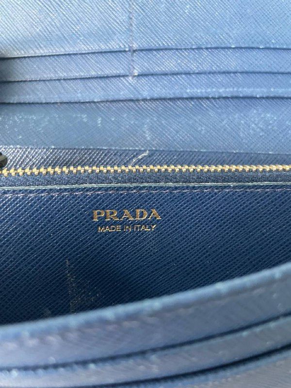 Prada PRADA Blue Saffiano Leather Continental Textured Long Wallet Size ONE SIZE - 10 Thumbnail
