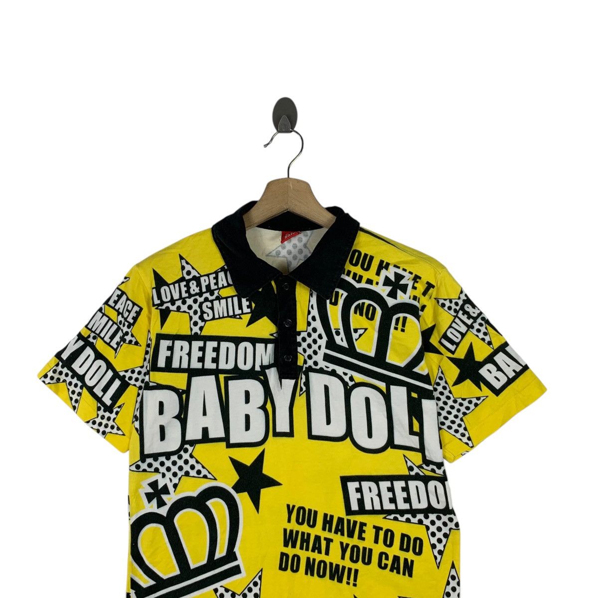 Vintage Vintage BABY DOLL FREEDOM Over Print AOP Polo Tee Shirt Size M / US 6-8 / IT 42-44 - 2 Thumbnail