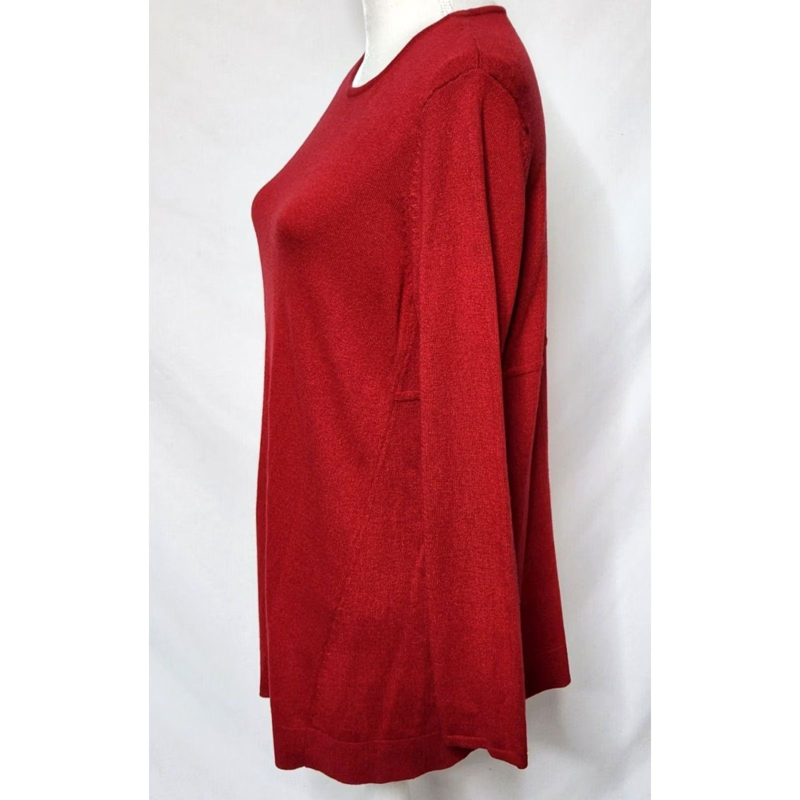 J. Jill J Jill Womens Petite M Sweater Knit Pullover Long Sleeve Solid Red Cotton Blend Size M / US 6-8 / IT 42-44 - 2 Thumbnail