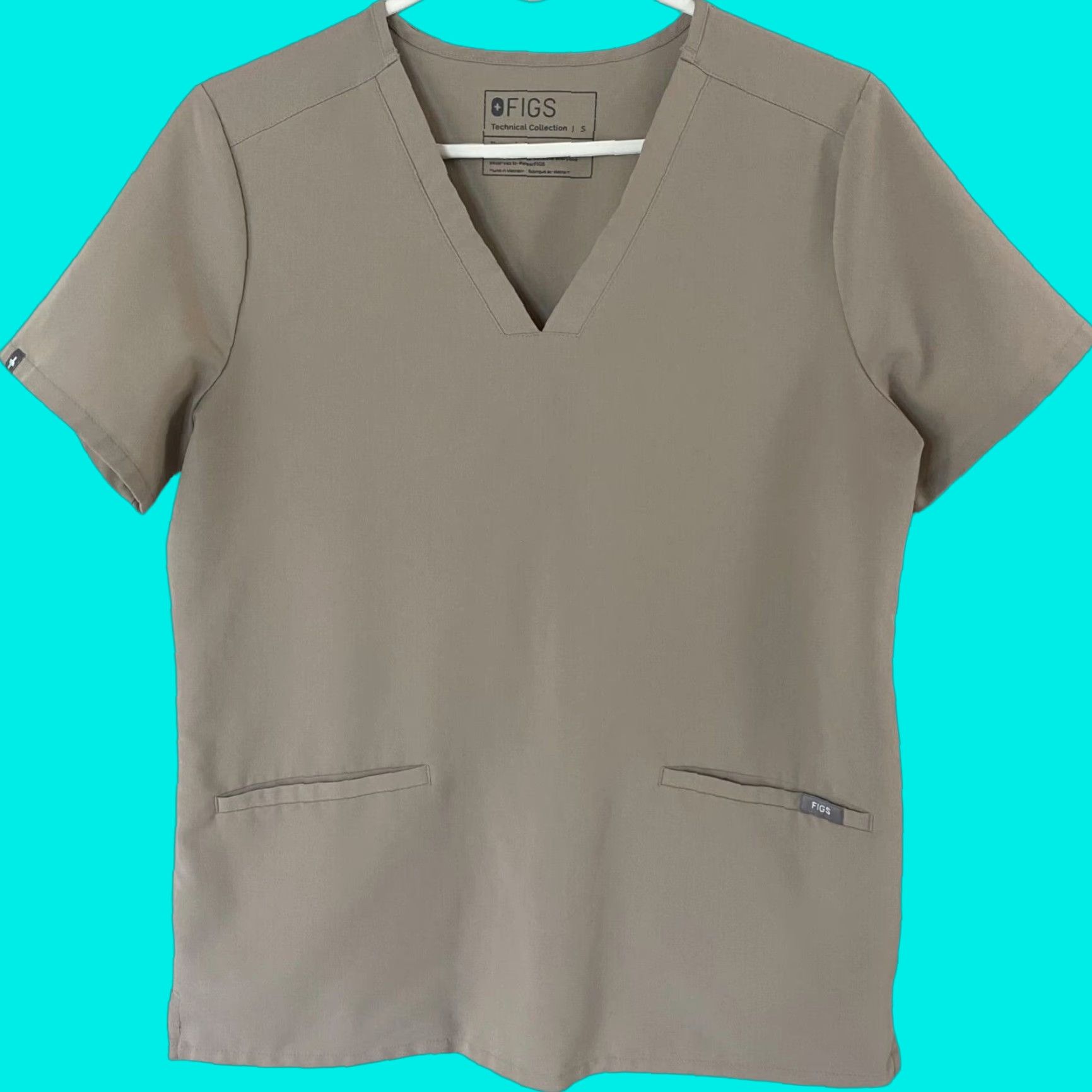 Vintage FIGS Casma Three-Pocket V-Neck Scrub Top Womens Small Tan Shirt Size S / US 4 / IT 40 - 1 Thumbnail