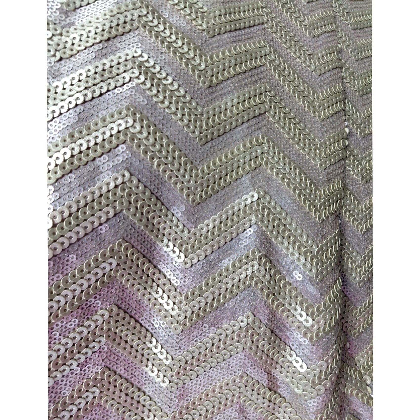 Vintage ETCHED Sequin Chevron Crew Neck Sheath Sleeveless Dress Beige Size M Women Size M / US 6-8 / IT 42-44 - 3 Thumbnail