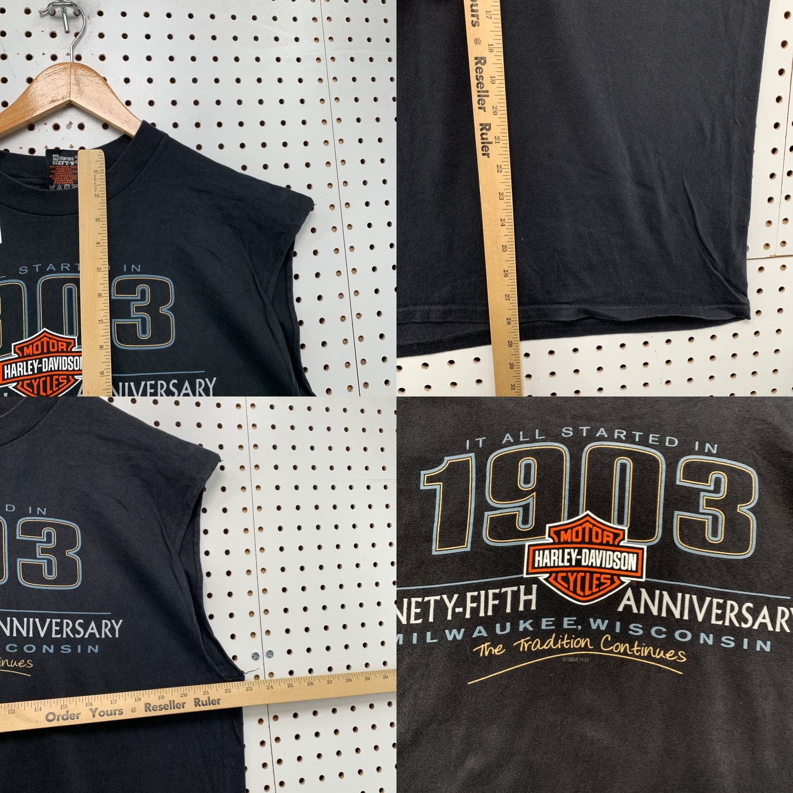 Harley Davidson VINTAGE Harley-Davidson 95th Anniversary Shirt Mens XL Black UKE Wisconsin USA Crew Neck Short Sleeve T-Shirt Motorcycle 1990s Mens Size US XL / EU 56 / 4 - 8 Thumbnail