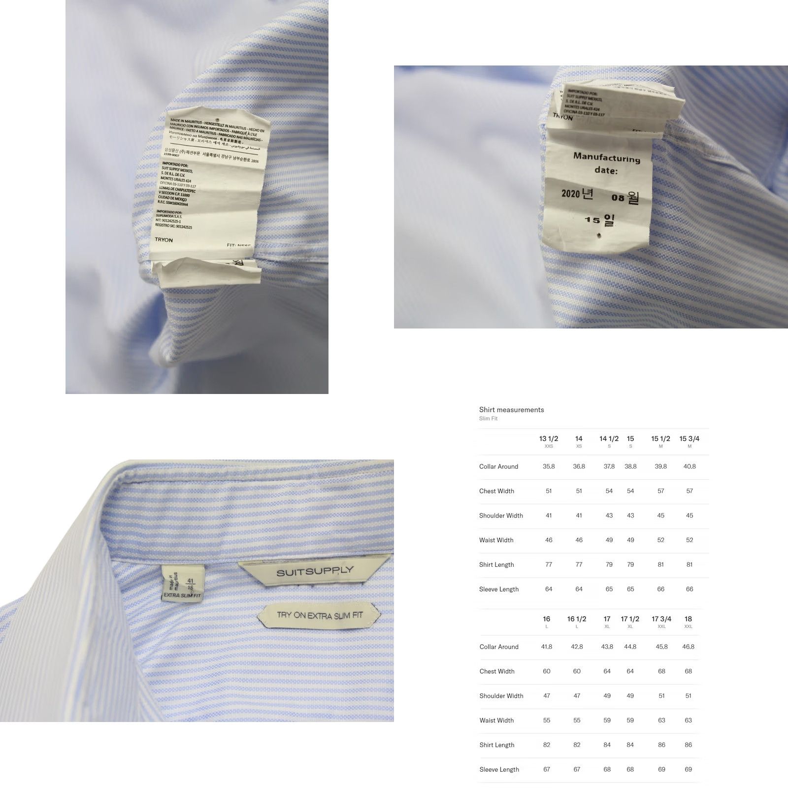 Suitsupply SUITSUPPLY Formal Shirt Men's Extra Slim Fit Blue Pinstriped 41 / 18 Size 42R - 8 Thumbnail