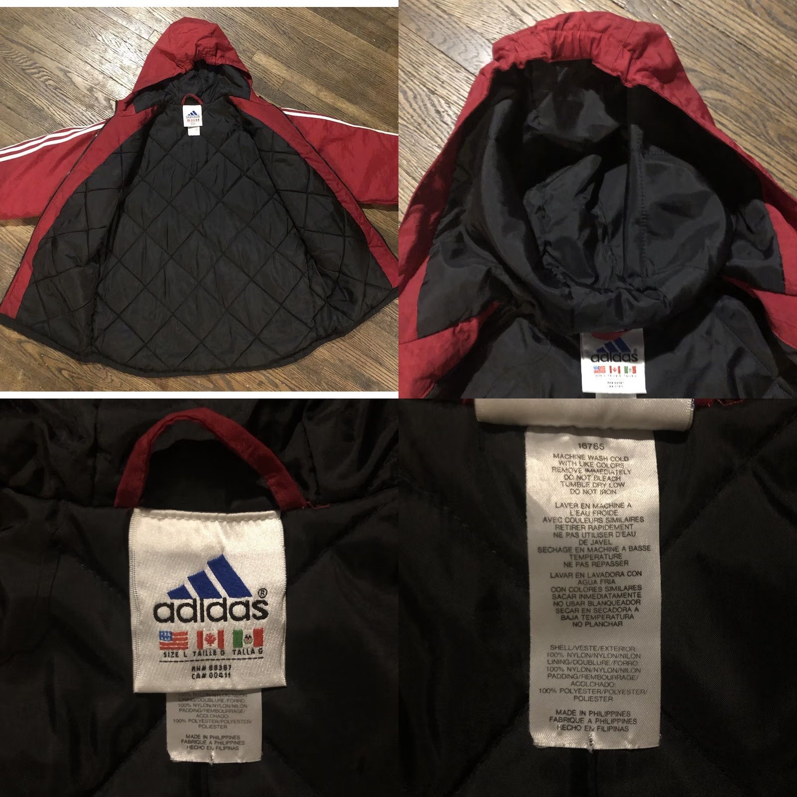 Adidas VINTAGE Adidas Embroidered Trefoil Full Zip Jacket Coat L Red Quilt Lined Mens Jacket Size US L / EU 52-54 / 3 - 8 Thumbnail