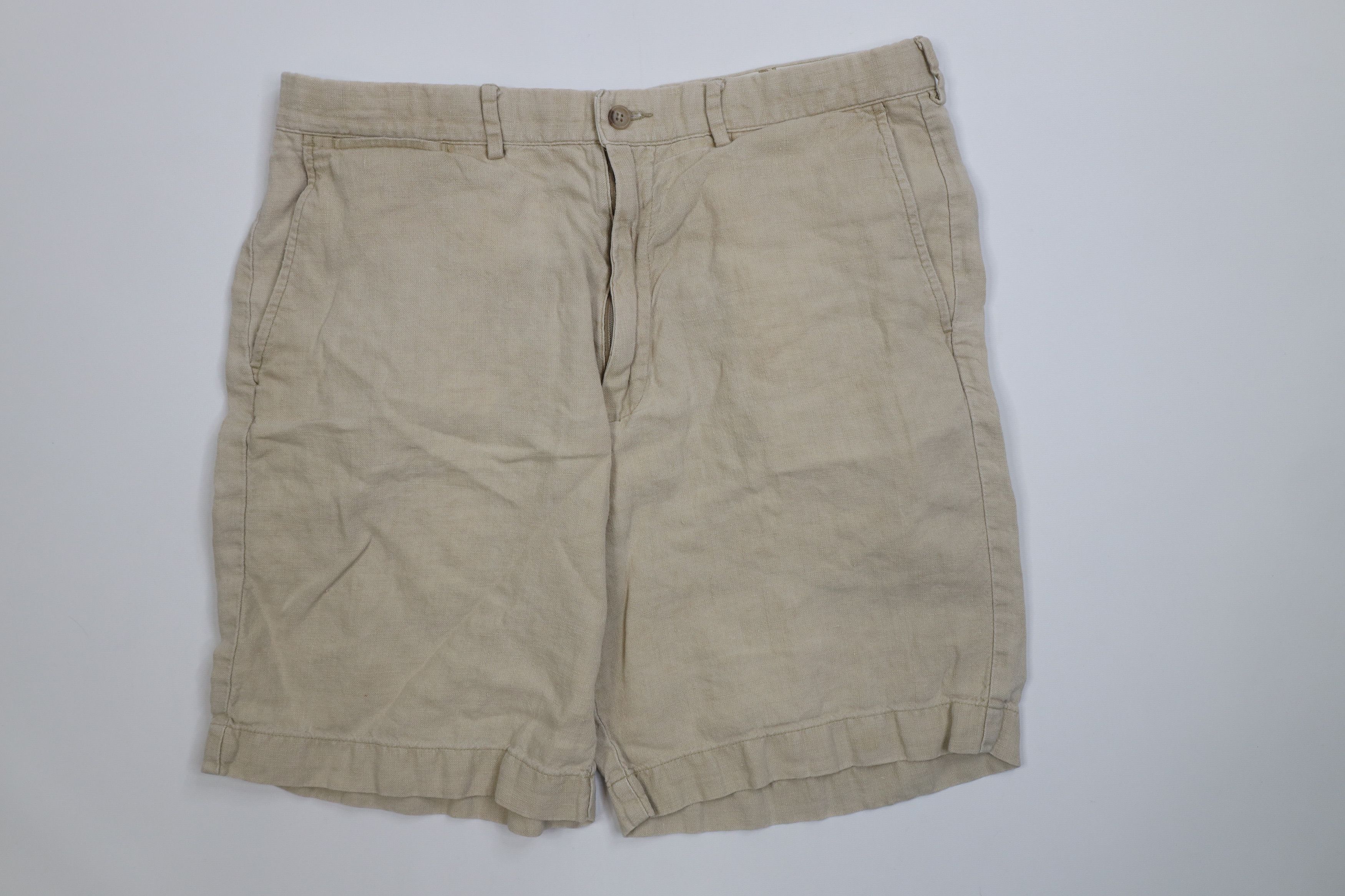 Ralph Lauren Vintage 90s Ralph Lauren Linen Above Knee Chino Shorts Beige Size US 34 / EU 50 - 1 Thumbnail