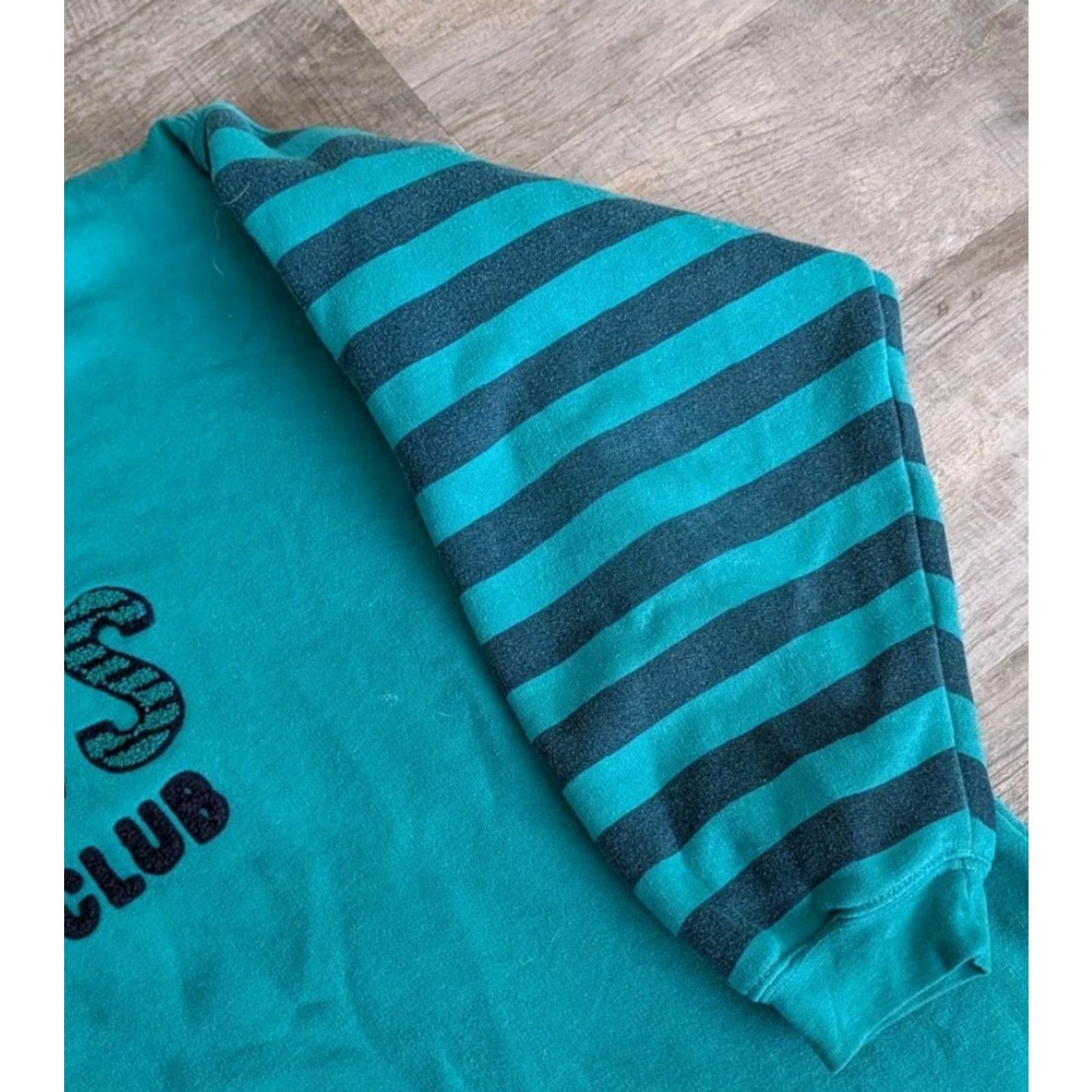 Vintage VINTAGE Paris Sport Club Hoodie Striped Sleeves Womens Oversized L 90’s Paris Graphic Print Fleece Pullover Size L / US 10 / IT 46 - 5 Thumbnail
