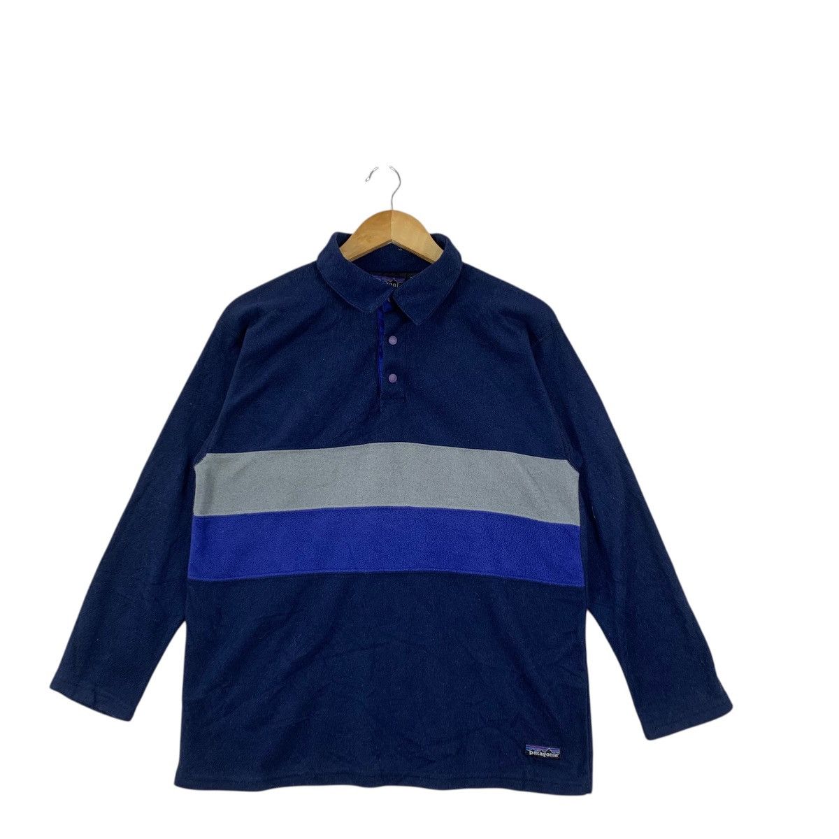 Patagonia Vintage PATAGONIA MADE IN USA Striped Fleece Polo Tee Shirt Size US M / EU 48-50 / 2 - 4 Thumbnail