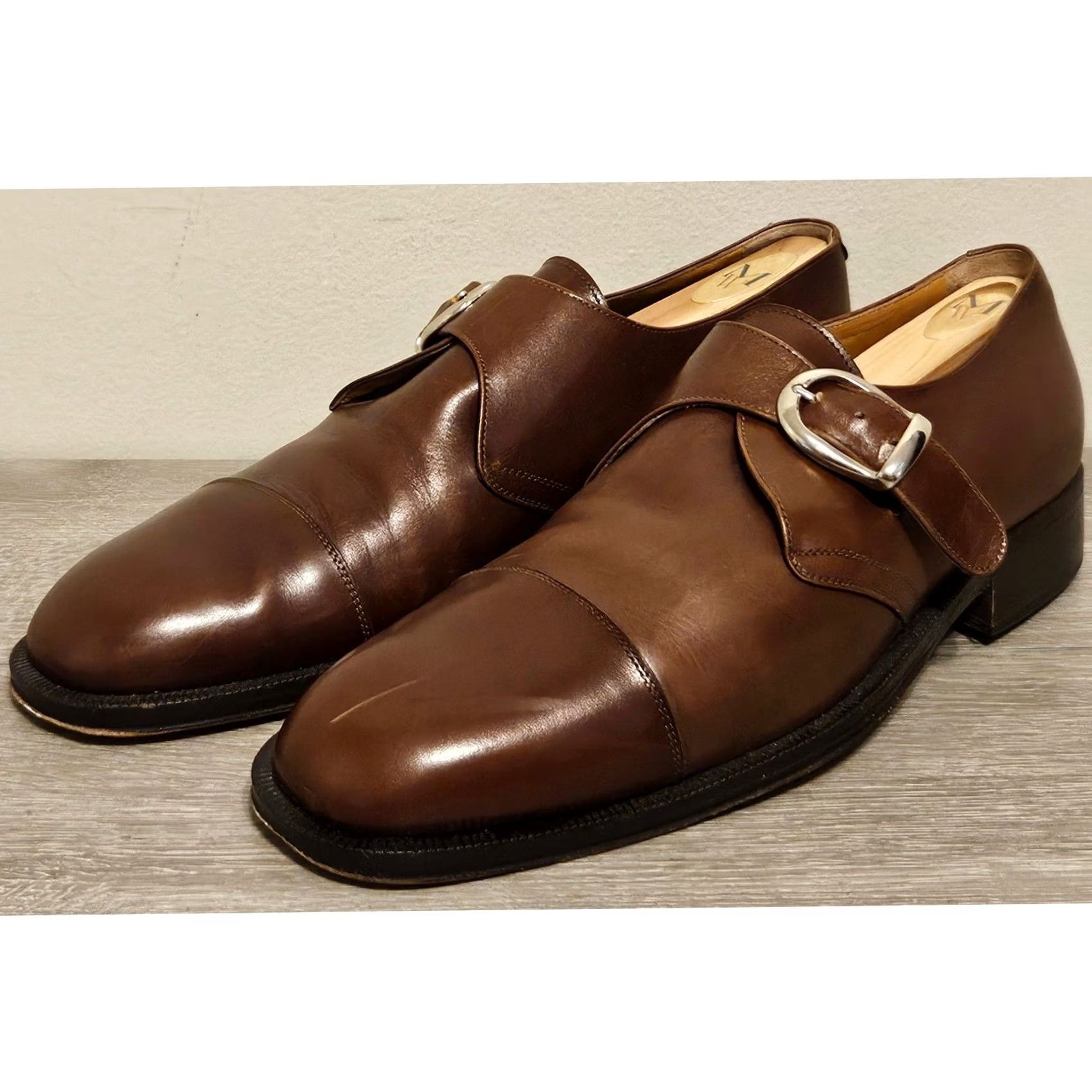 Vintage Ciro Schiano Brown Leather Monk Strap Dress Shoes Mens 10 Italy Cap Toe Size ONE SIZE - 5 Thumbnail