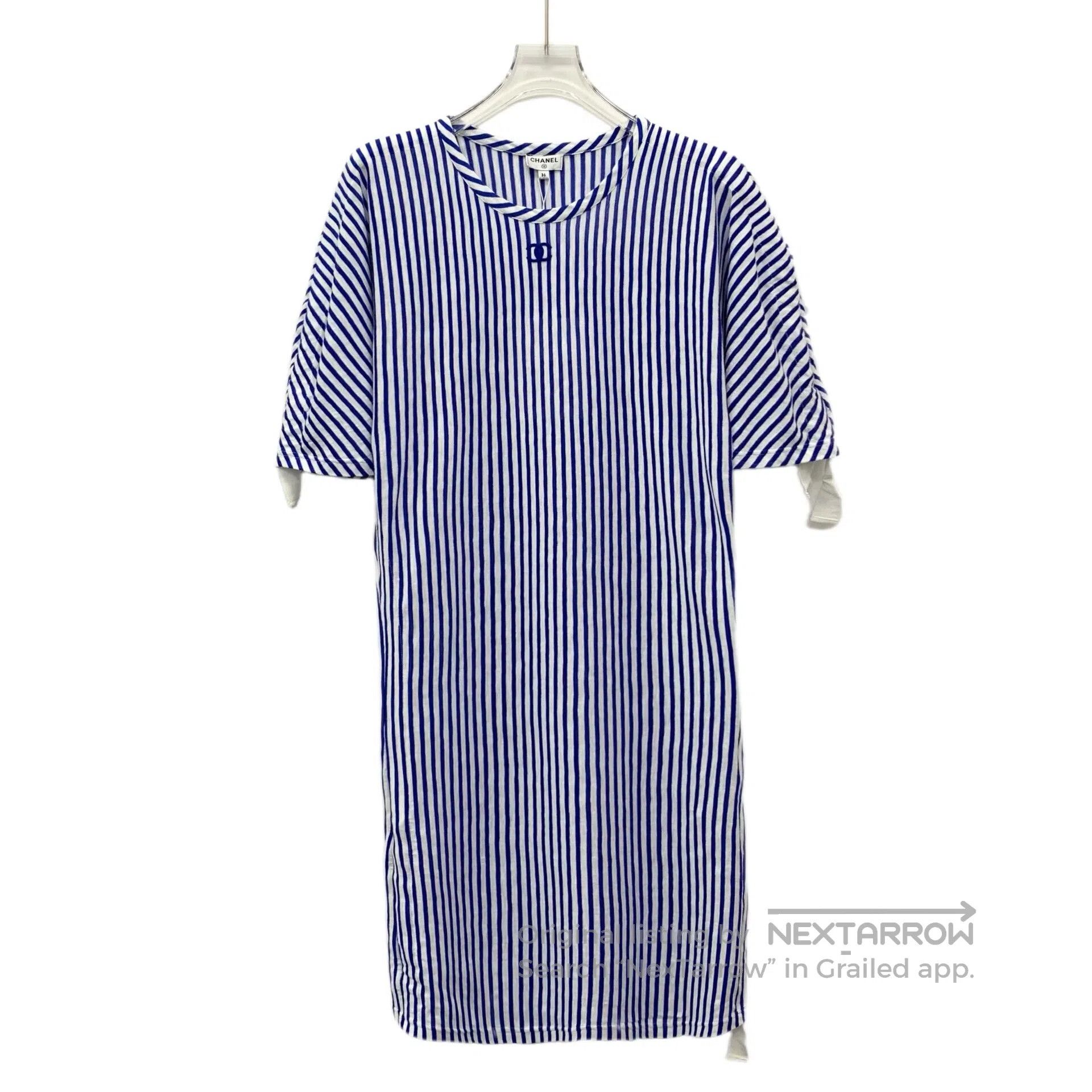 Chanel Chanel Blue Striped Cotton Crew Neck Short Sleeve Dress| Size XS / US 0-2 / IT 36-38 - 1 Thumbnail