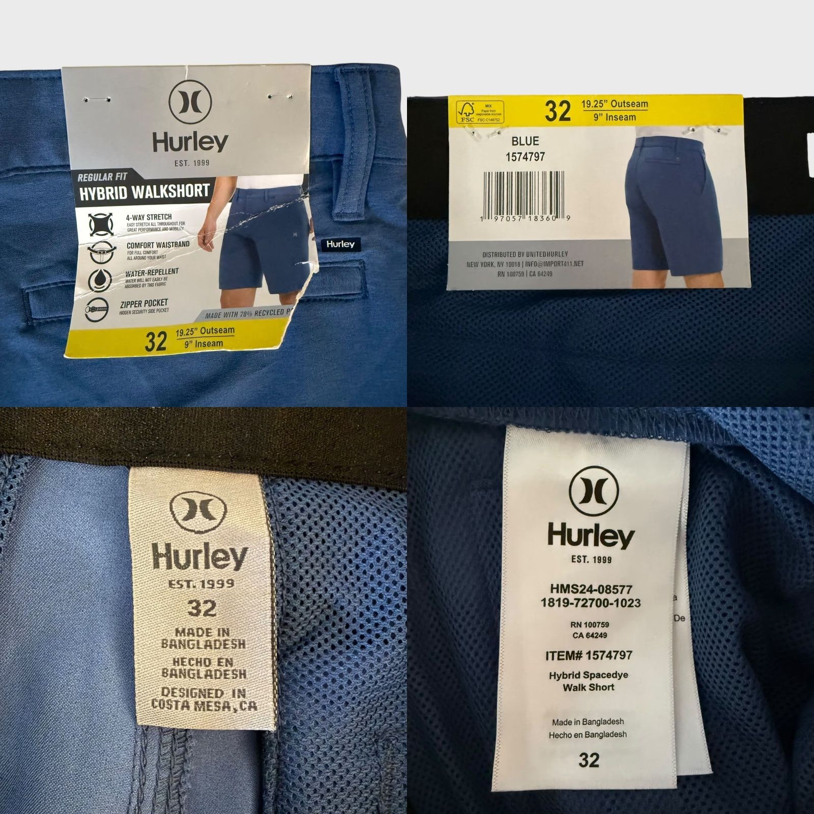 Hurley Hurley Hybrid Walk Shorts Blue Men's 32 Water-Repellant Stretch Active Chino NEW Size US 32 / EU 48 - 8 Thumbnail