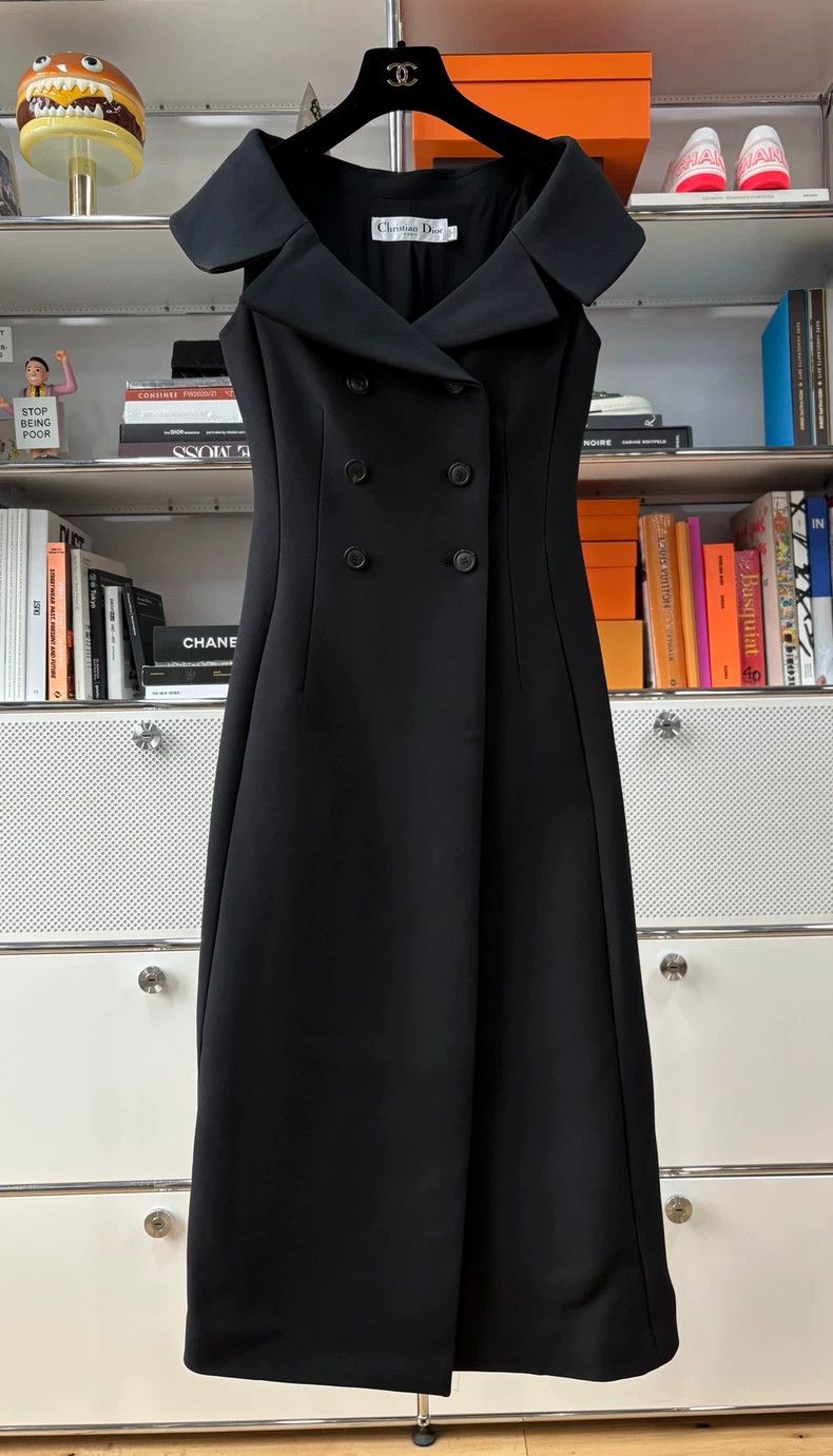 Dior Black Wool Off-the-shoulder Double-breasted Suit Dress - dmc