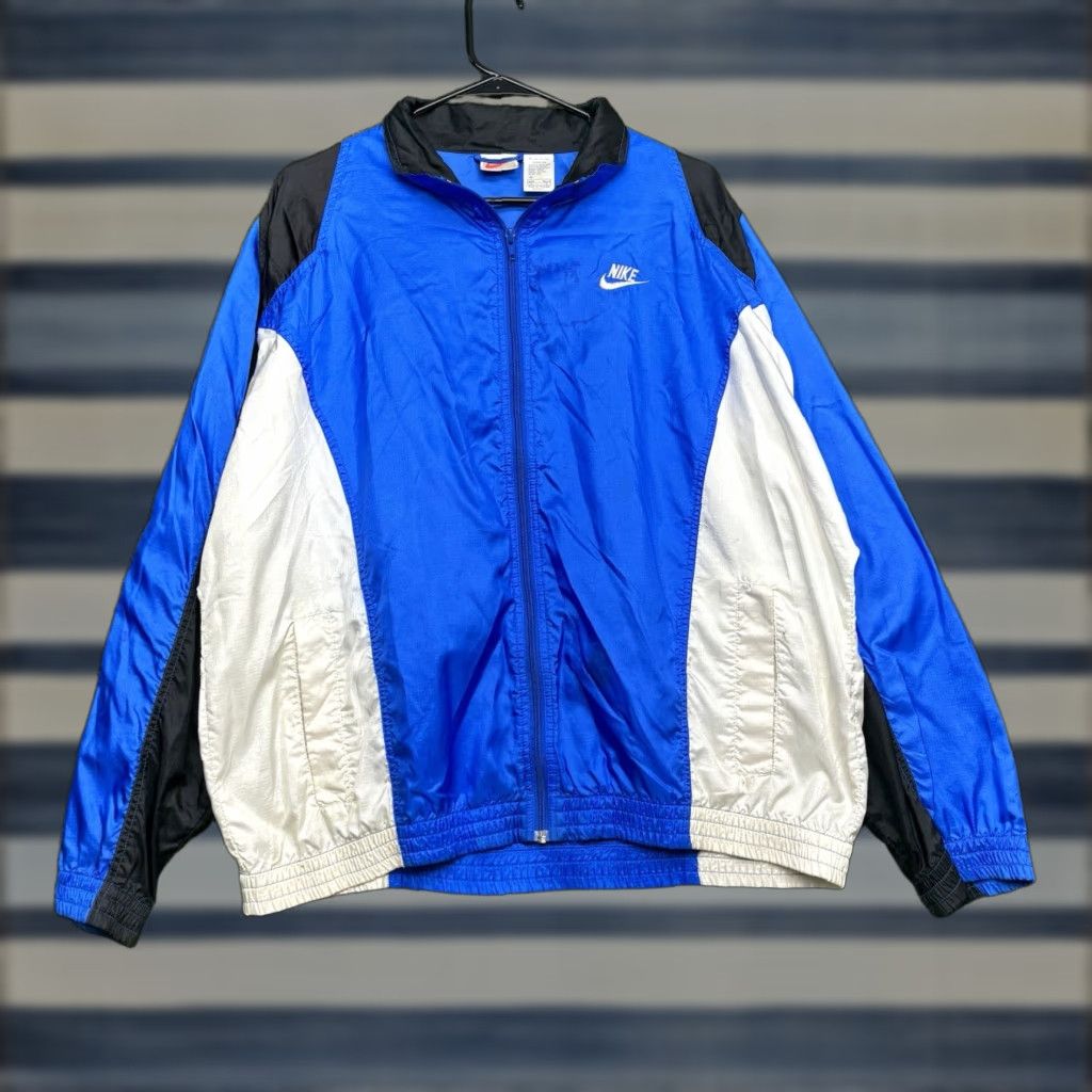 Nike VINTAGE Nike Windbreaker Jacket Mens L blue Nike Spellout 90s Sportswear Full Zip Size US L / EU 52-54 / 3 - 1 Thumbnail