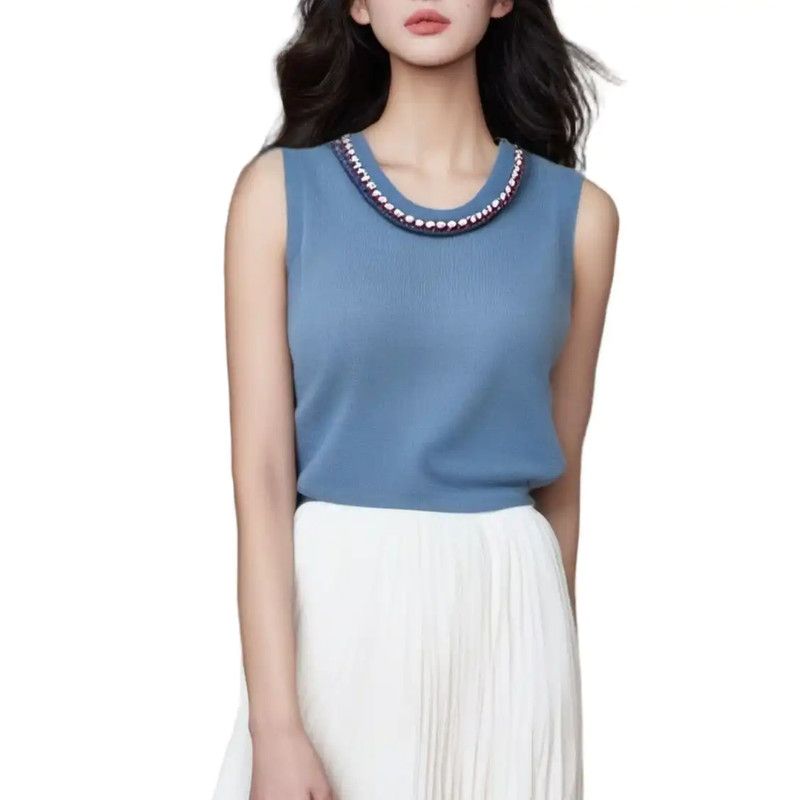 Chanel Chanel Summer Blue Cotton Sleeveless Top 0089 Size S / US 4 / IT 40 - 1 Thumbnail