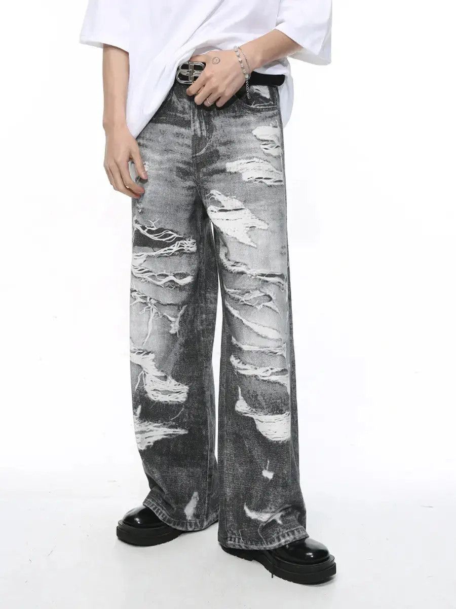 Japanese Brand Retro loose washed ripped jeans Size US 32 / EU 48 - 3 Thumbnail