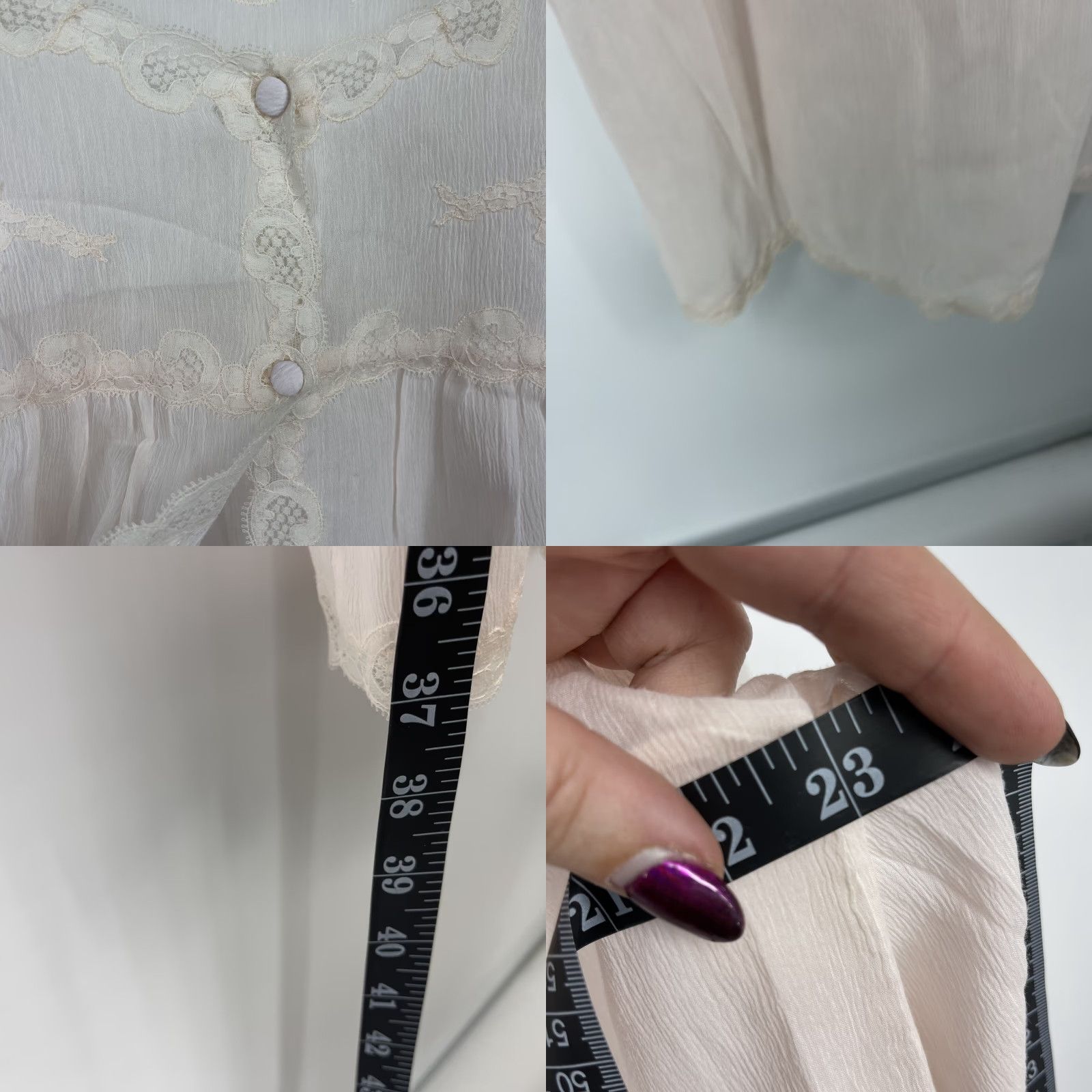 Vintage VINTAGE Lora France Robe Womens Medium Chiffon Lace Pink 1970s Read Sissy Coquette Art Deco M Ladies Size ONE SIZE - 8 Thumbnail