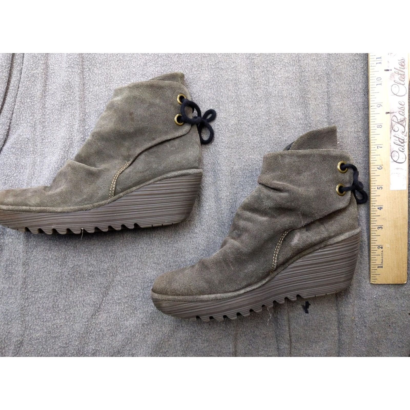 Fly London FLY London Boots Womens 8 Gray Suede Ankle Wedge Lace Up Yama Booties Size US 8 / IT 38 - 2 Thumbnail