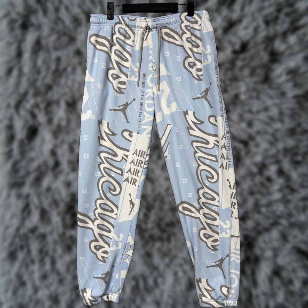 Air Jordan Sweatpants Large Blue Chicago Graphic Fleece Joggers GOAT Athleisure Men L Blue Chicago Graphic Fleece Joggers
