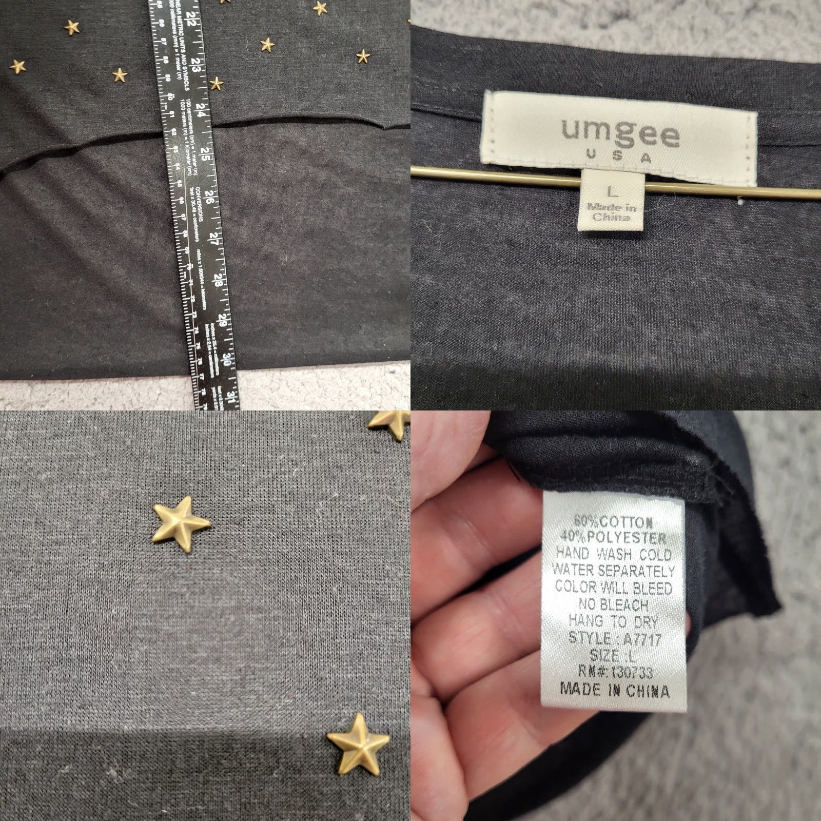 Vintage UMGEE USA Top Womens Large Black Stars Short Sleeve Semi-Sheer Shirt Ladies T-Shirt Raglan Sleeve Casual Size L / US 10 / IT 46 - 8 Thumbnail