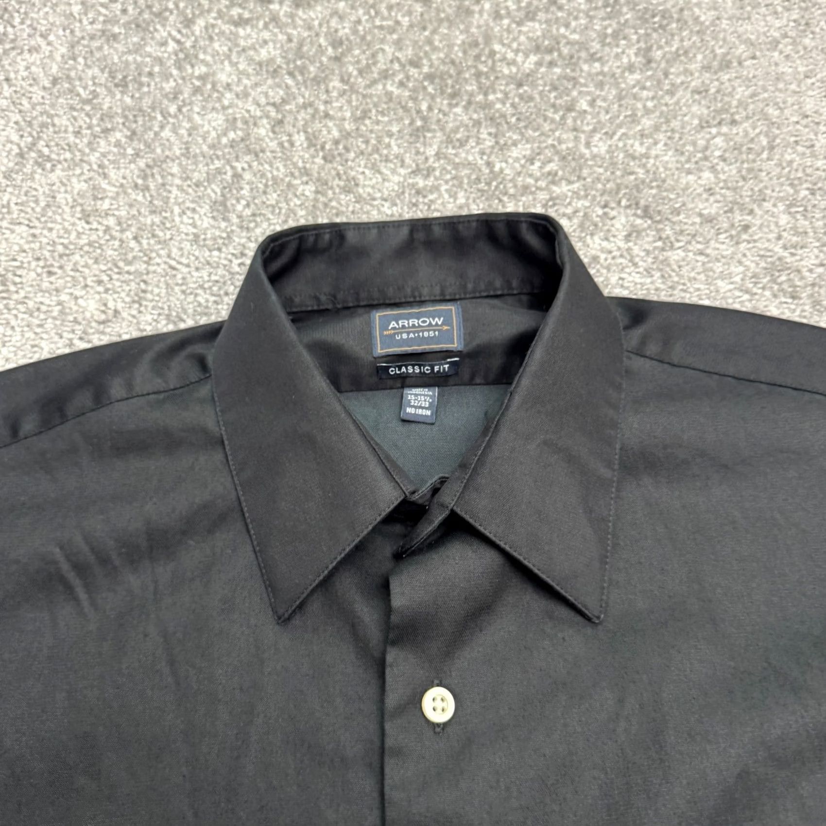 Arrow Arrow Dress Shirt Mens 15.5 Black 32/33 Non-Iron Classic Fit Shirt Dress Shirt Mens Regular Black Arrow 1851 VN? Size 42R - 3 Thumbnail