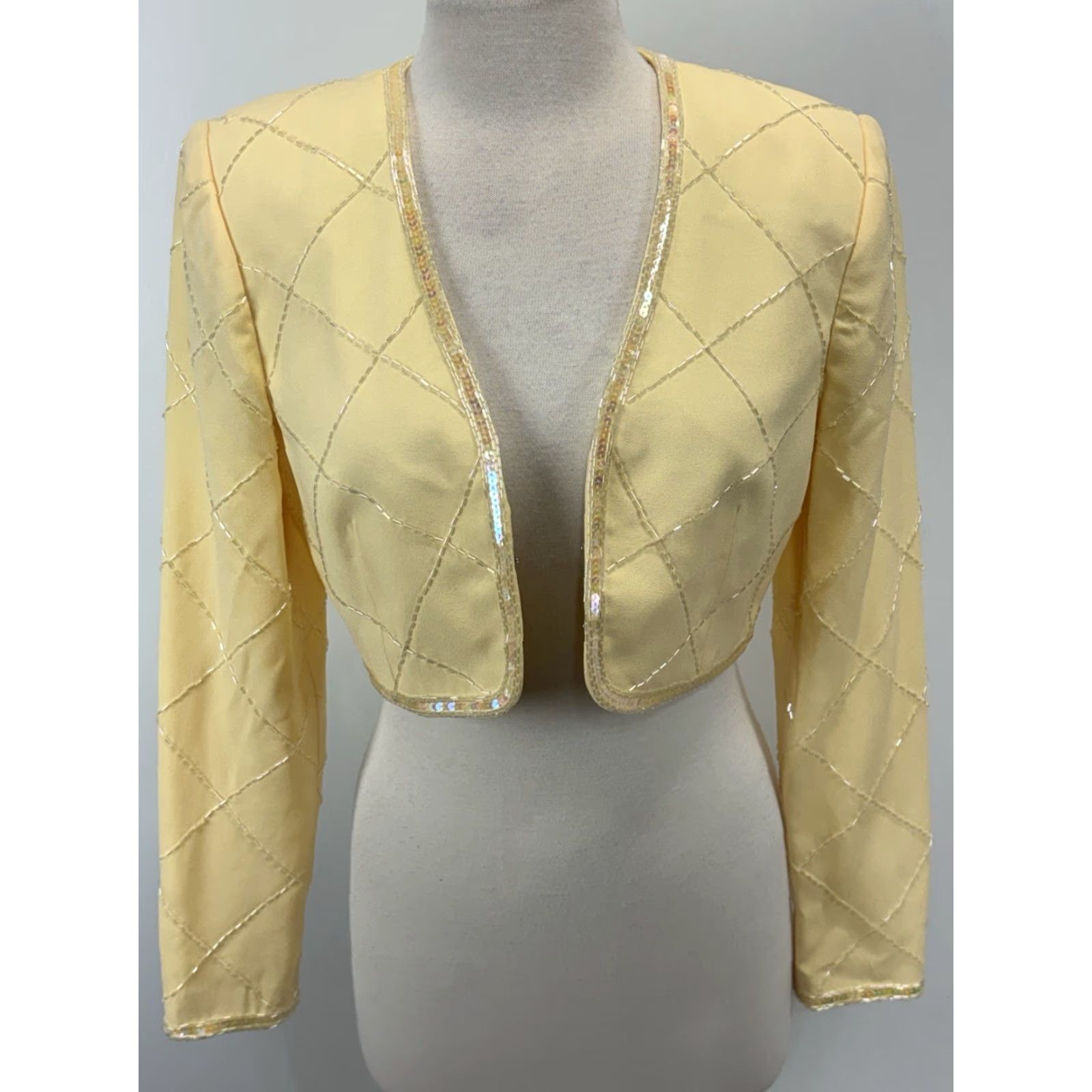 Vintage VINTAGE Lillie Rubin Bolero Jacket Sz 6 Women’s Yellow Beaded Lined Short 90s Size M / US 6-8 / IT 42-44 - 6 Thumbnail