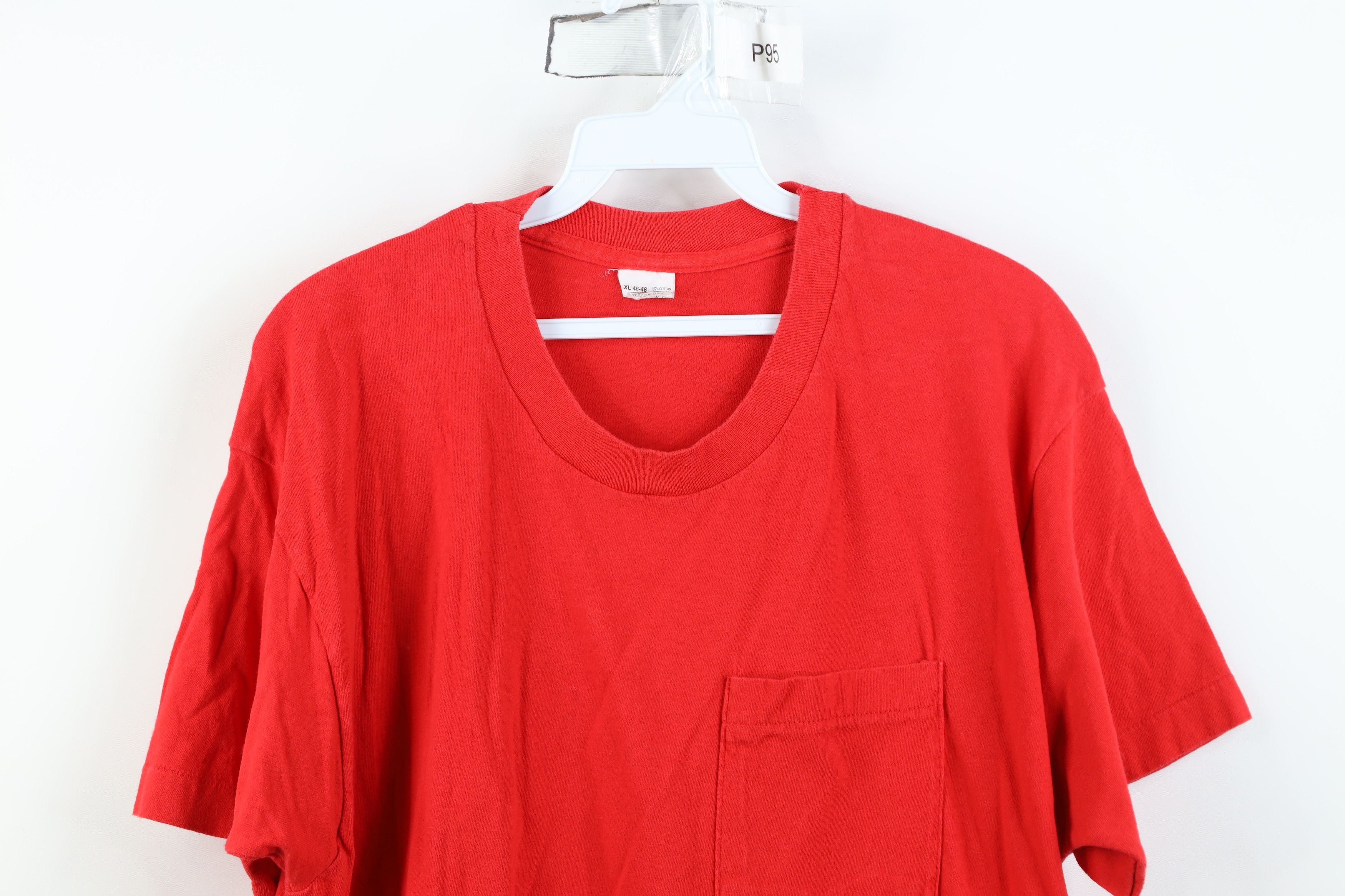 Vintage Vintage 90s Streetwear Blank Cotton T-Shirt Pocket Red USA Size US XL / EU 56 / 4 - 2 Thumbnail