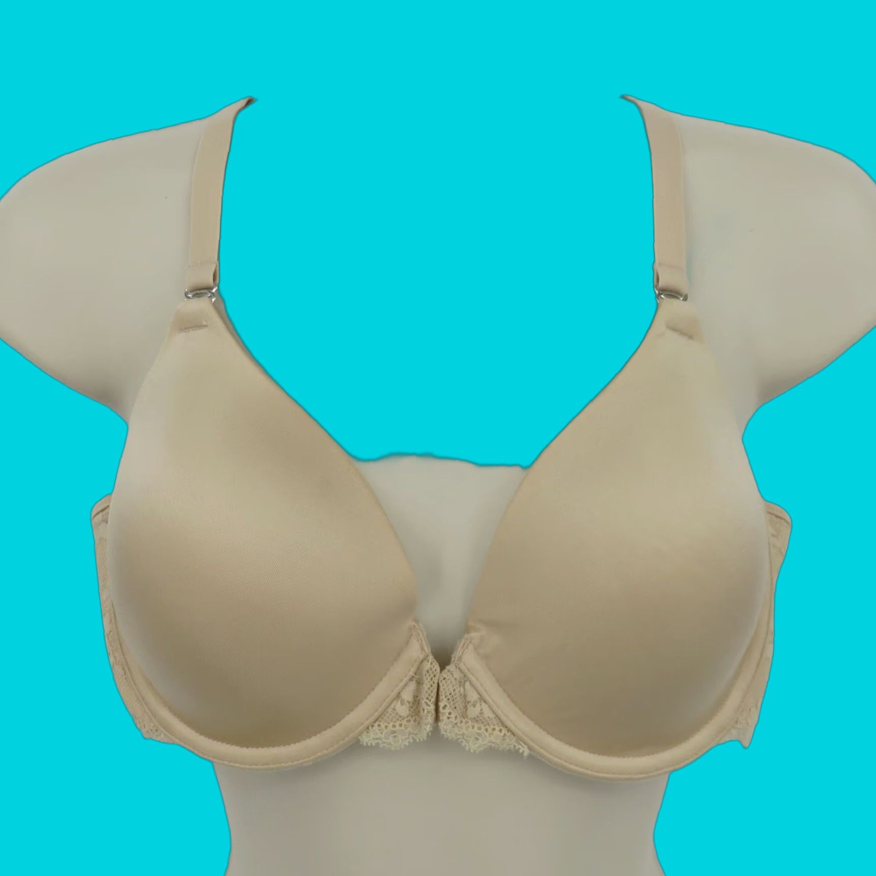 Vintage Maidenform Bra 36B 07112 One Fab Fit Front Closure T Back Lace Beige Womens Size ONE SIZE - 1 Thumbnail