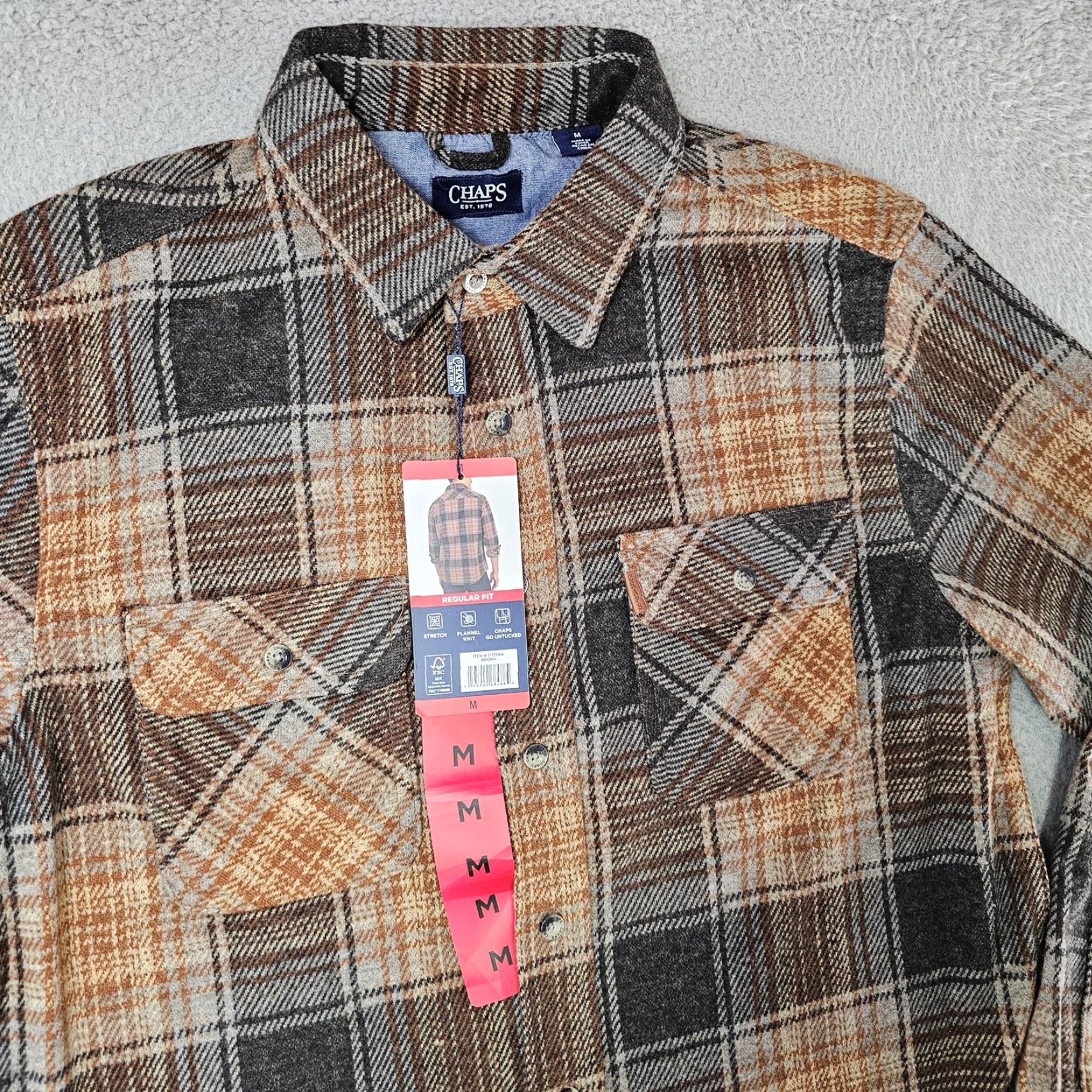 Chaps Chaps Shirt Mens M Brown Plaid Knit Flannel Stretch Long Sleeve Button Up Size US M / EU 48-50 / 2 - 2 Thumbnail