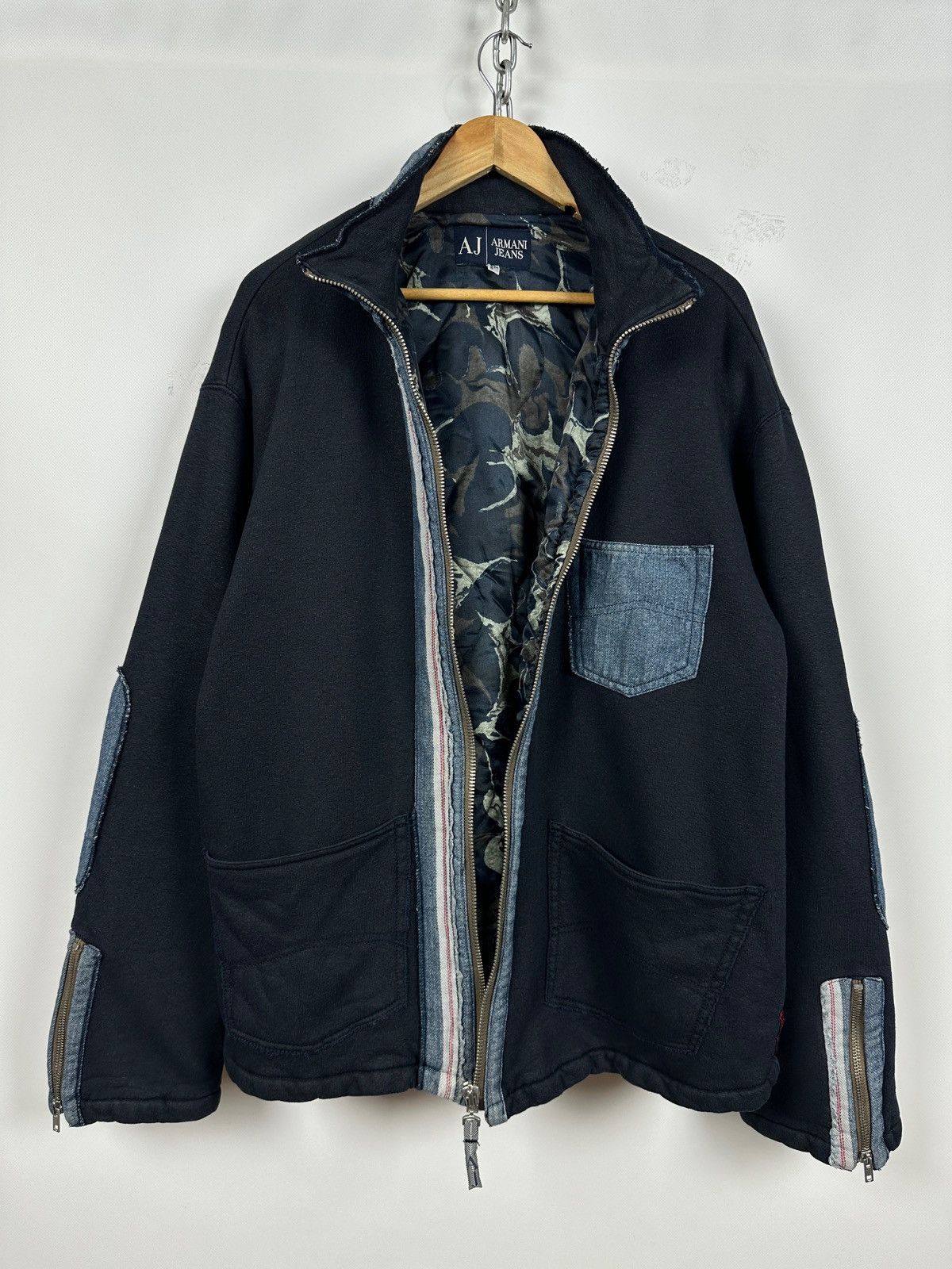Armani 90s Vintage Armani Jeans Patchwork Hemp/Cotton Navy Jacket Size US XL / EU 56 / 4 - 4 Thumbnail