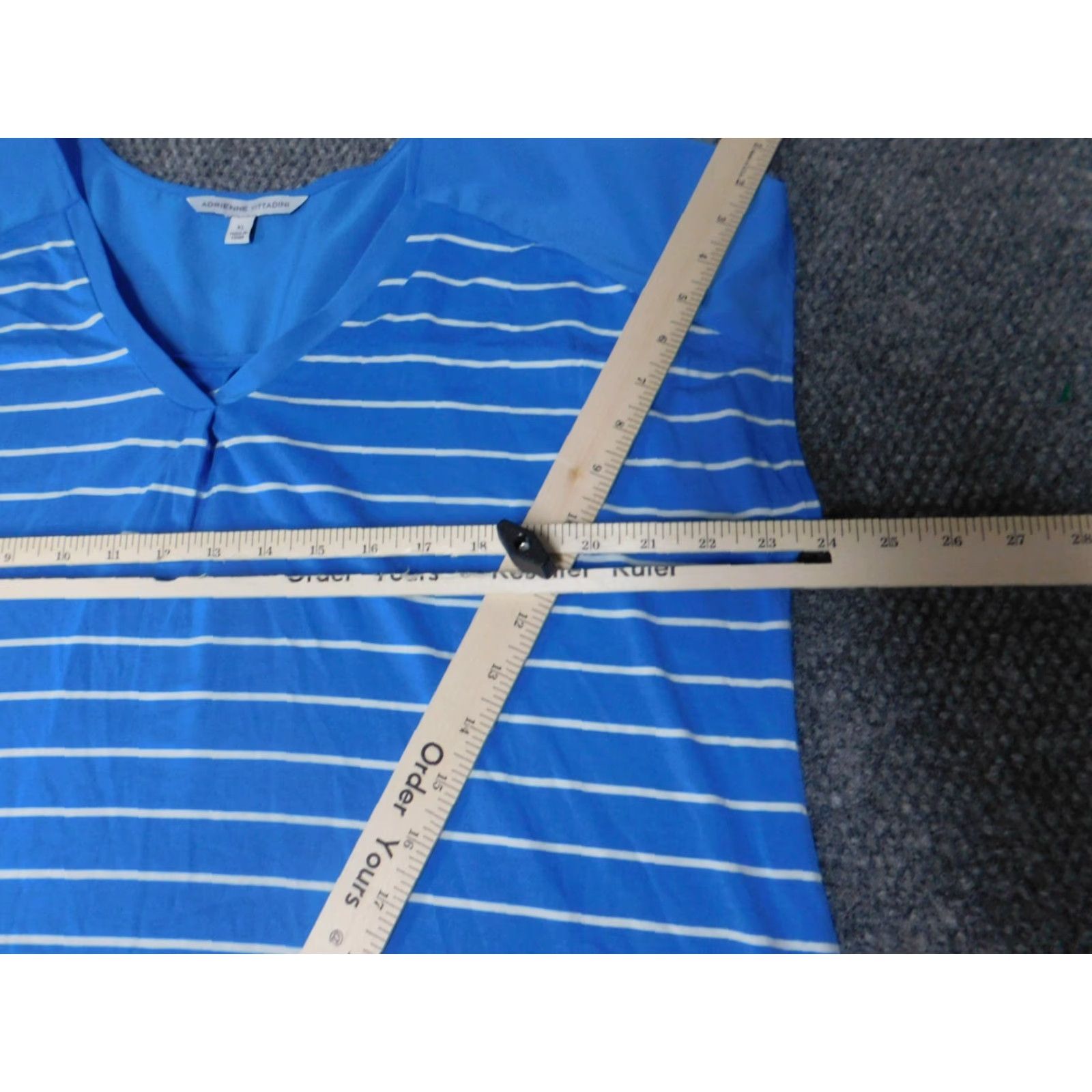Vintage Adrienne Vittadini Blouse XL Womens Blue Striped Pullover Dolman Sleeve Collared Button Polyester Down” Size XL / US 12-14 / IT 48-50 - 5 Thumbnail