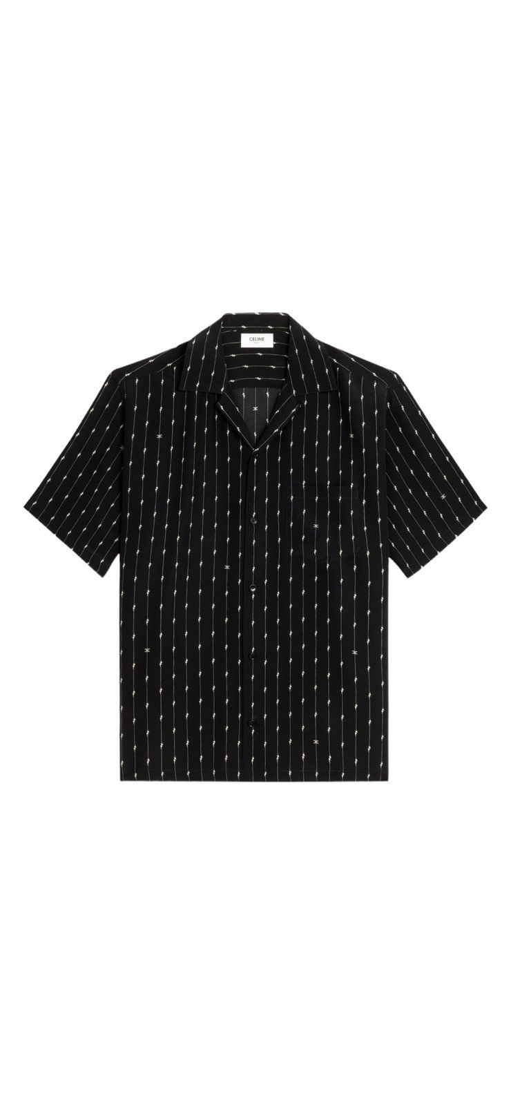 image of Celine Hawaiian Shirt With Print In Crepe De Chine in Black, Men's (Size XS)