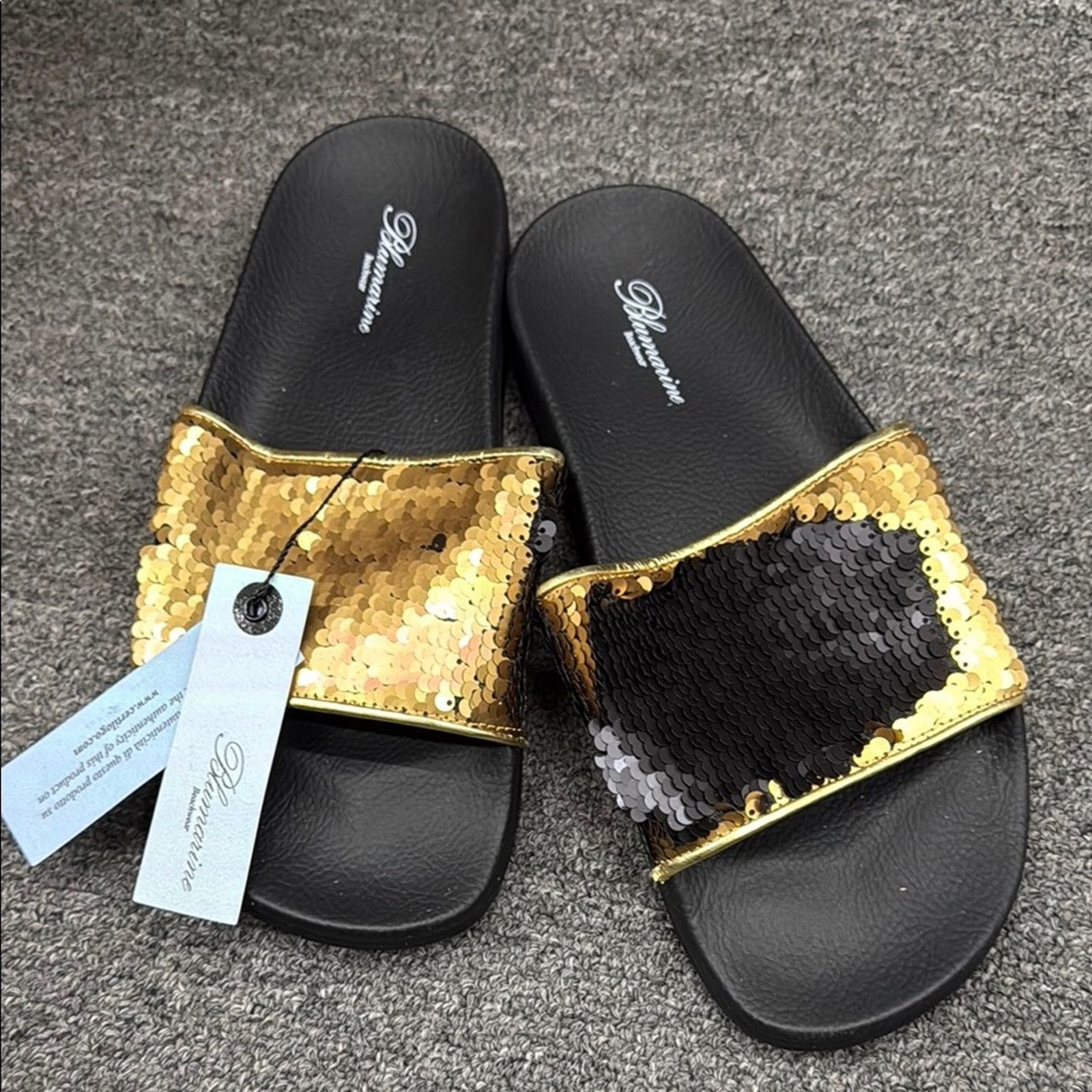 Blumarine NWT Blumarine Women's Gold Sequin Slide Sandals 40 US 10 Size US 10 / IT 40 - 2 Thumbnail