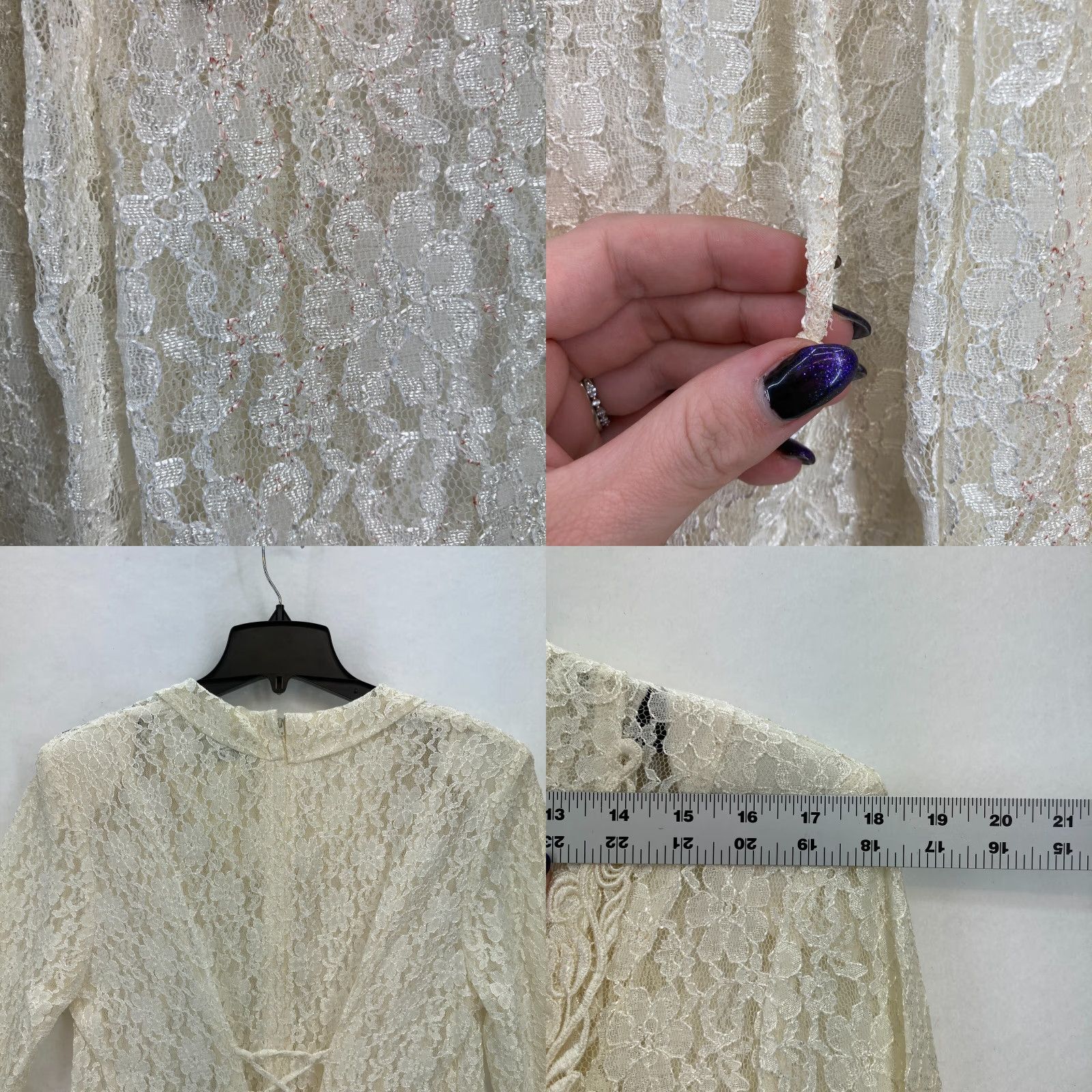 Vintage Vintage Dawn Joy Midi Dress Ivory Lace Peter Pan Collar Button Victorian 14P NWT Size XL / US 12-14 / IT 48-50 - 11 Thumbnail