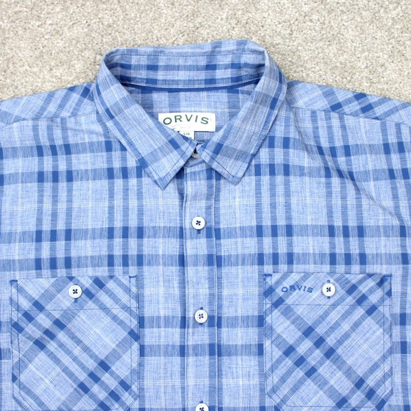Orvis Orvis Mens Large Blue Tech Shirt Short Sleeve Button-Up Pocketed N/A Size US L / EU 52-54 / 3 - 4 Thumbnail