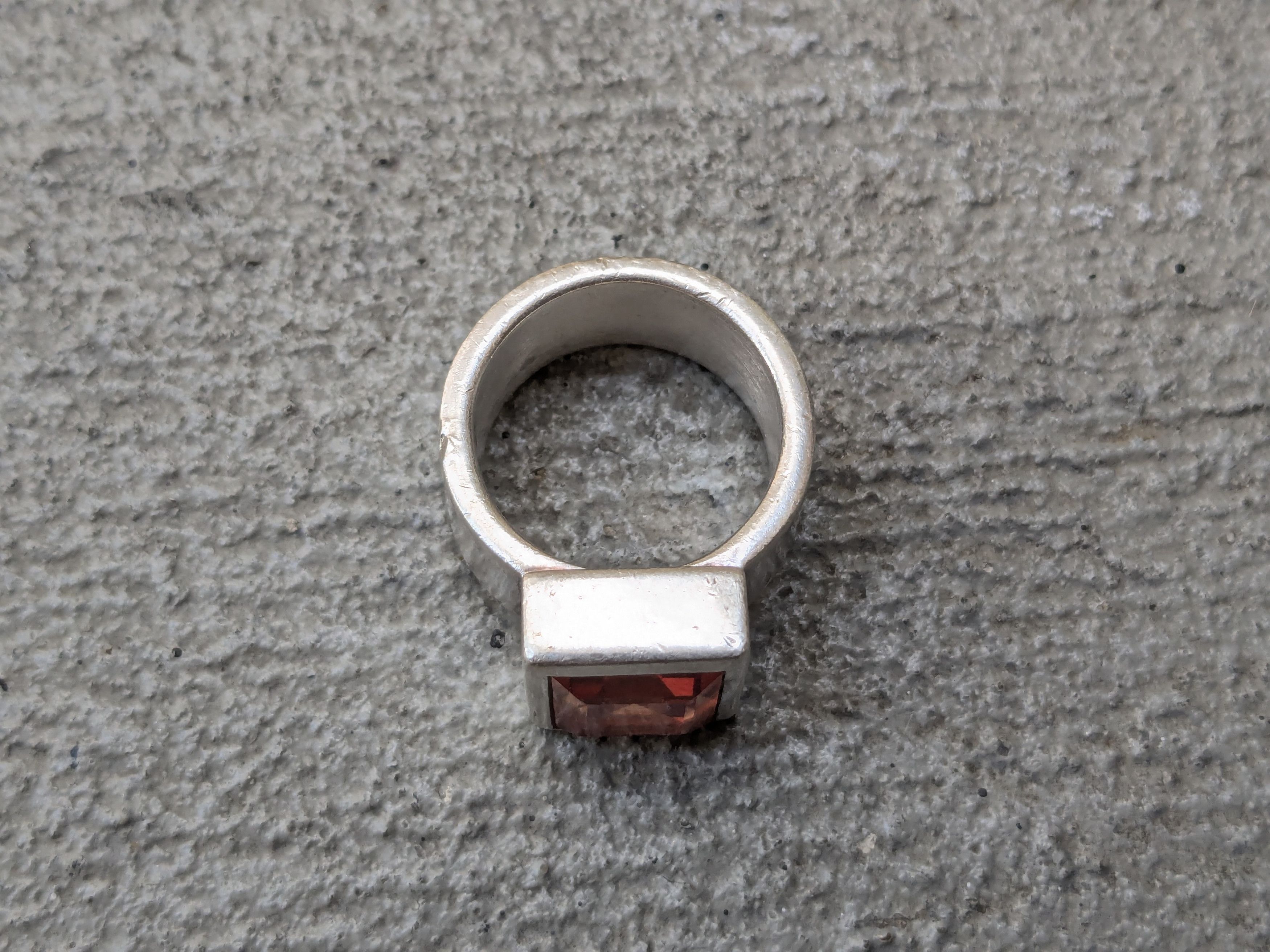 Other Vintage Sterling Silver Ring Orange Stone Modernist Size ONE SIZE - 6 Thumbnail