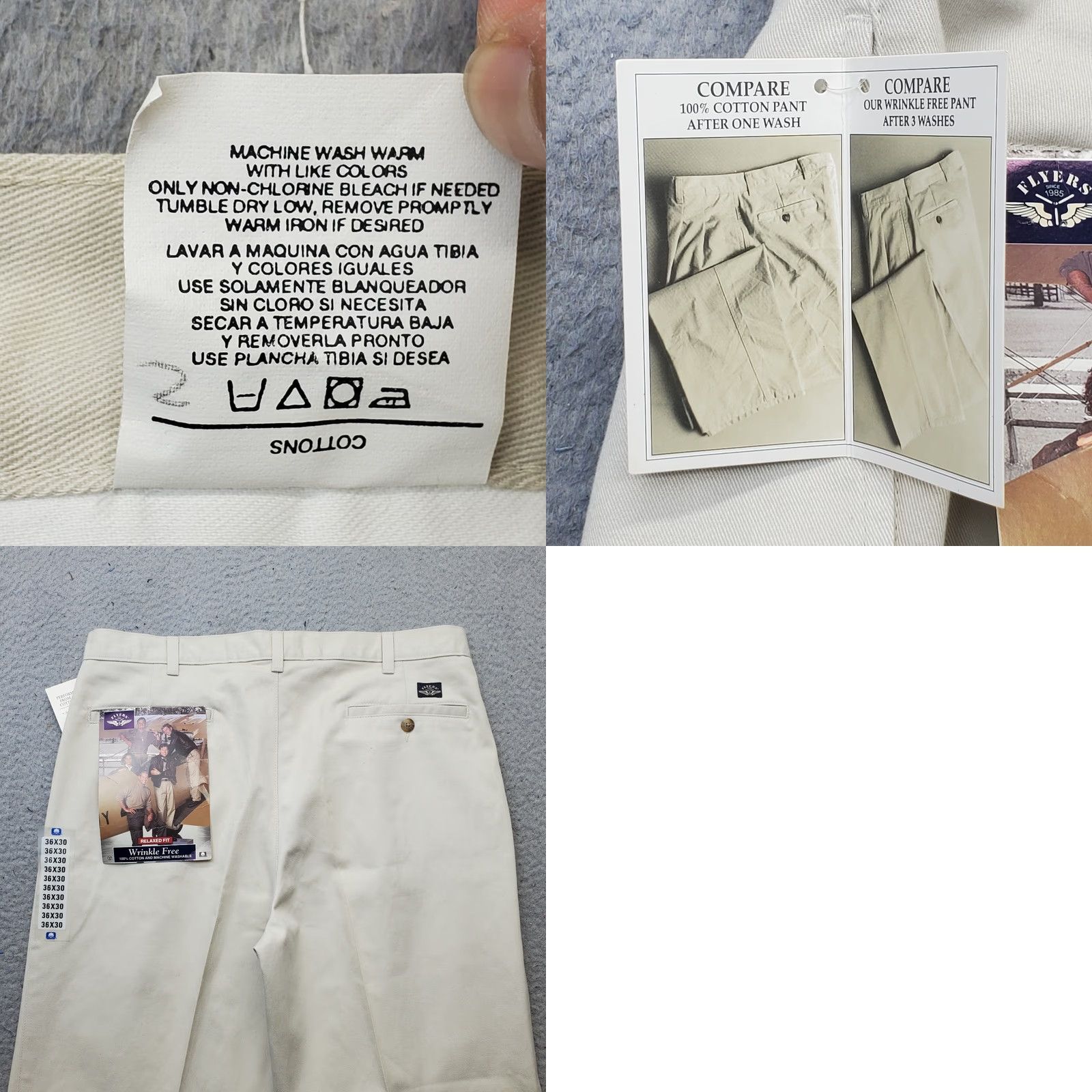 Vintage Flyers Pants Mens Size 36 Tan 100% Cotton Low Waist Relaxed Fit Wrinkle Free Straight Khakis Size US 36 / EU 52 - 8 Thumbnail