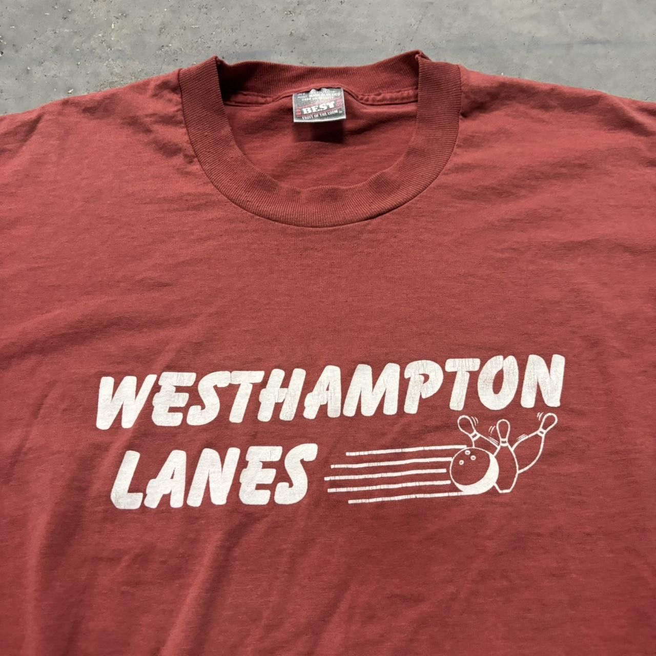 Japanese Brand × Vintage Crazy Vintage 90s Faded Red Bowling Single Stitch Graphic Tee! Size US XL / EU 56 / 4 - 2 Thumbnail