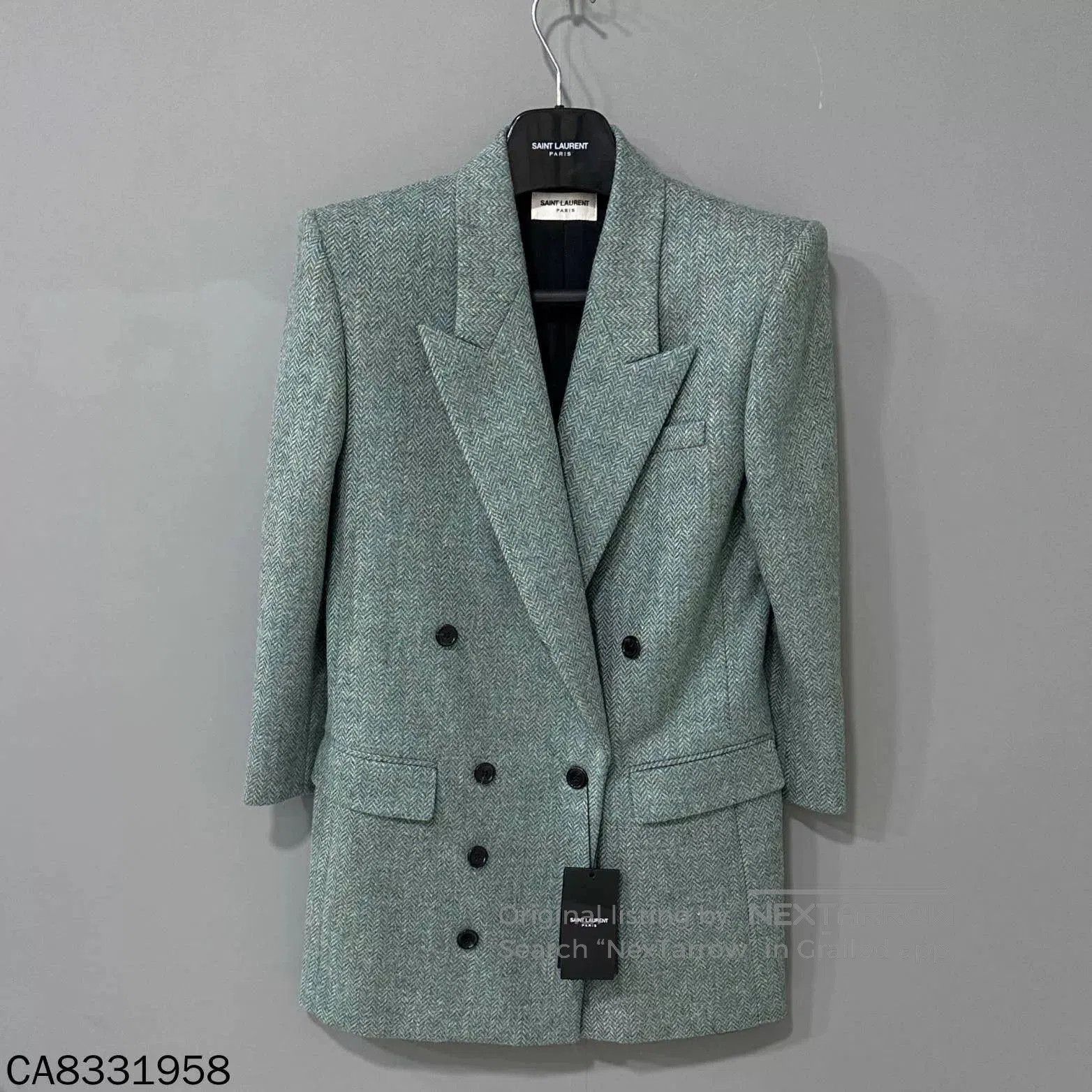Saint Laurent Paris Saint Laurent Light Green Herringbone Blazer. Size XS / US 0-2 / IT 36-38 - 1 Thumbnail