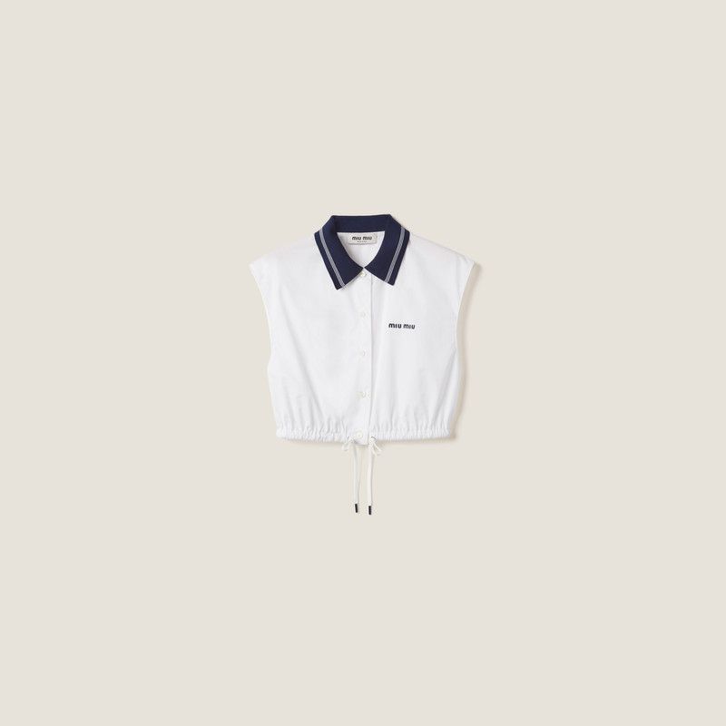 Miu Miu o1B3y1r0526 Poplin Top in White/Blue Size L / US 10 / IT 46 - 1 Thumbnail