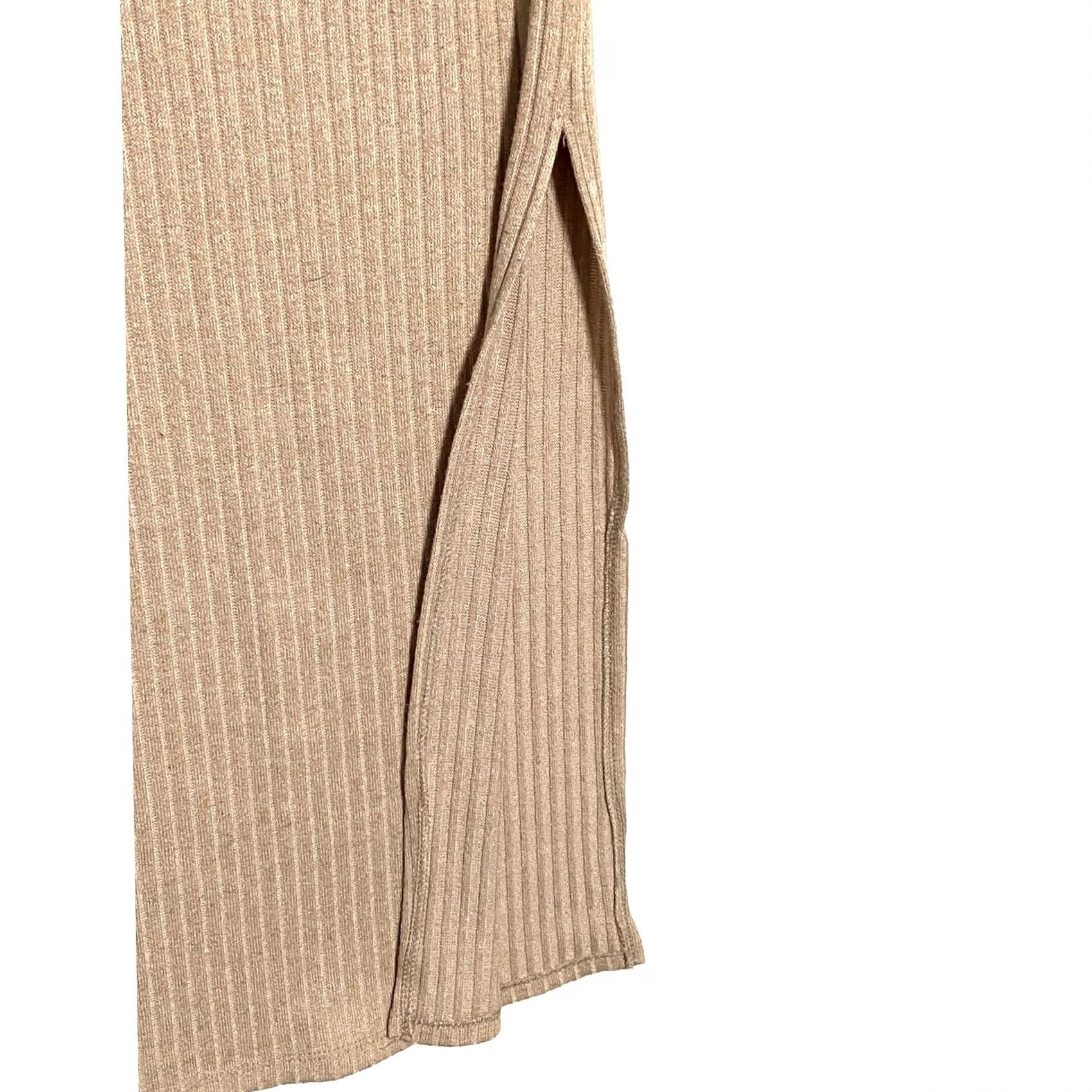 Forever 21 FOREVER 21 Ribbed Knit Pencil Tube Skirt Side Slit S Tan Casual Women's Skirt Long Size 28" / US 6 / IT 42 - 3 Thumbnail