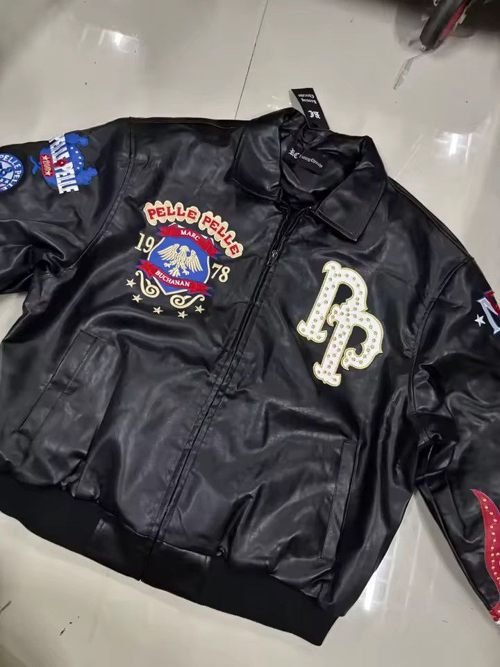 Pelle Pelle leather jacket big logo American Eagle famous