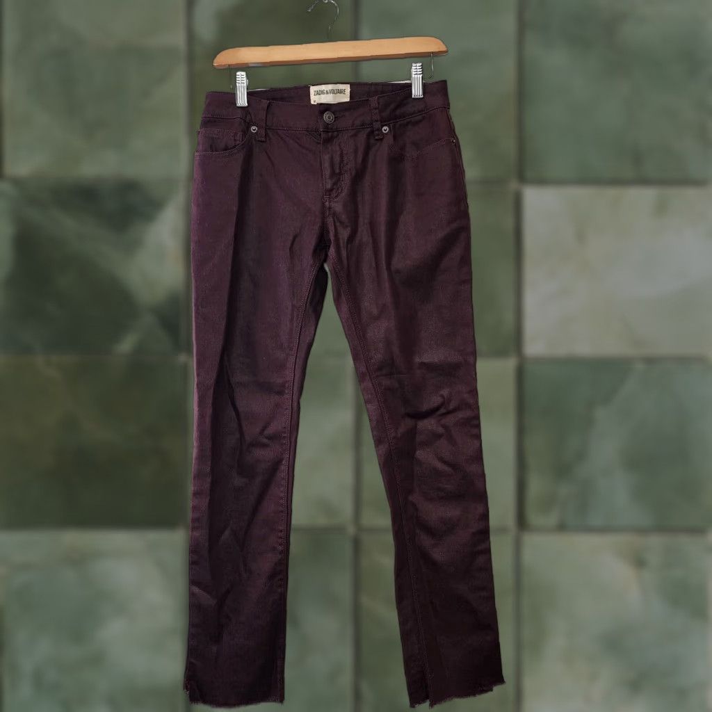 Zadig Voltaire Pants Womens 28x28 Burgundy Darkside Frayed Split Hems