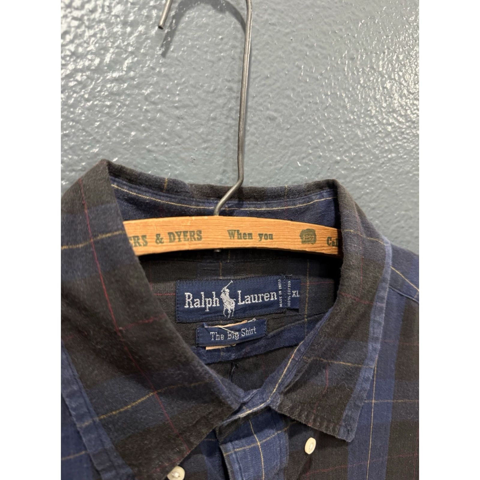 Polo Ralph Lauren VINTAGE Polo Ralph Lauren Big Shirt Blue Cotton Plaid Button-Up XL Mens Shirt Size US XL / EU 56 / 4 - 2 Thumbnail