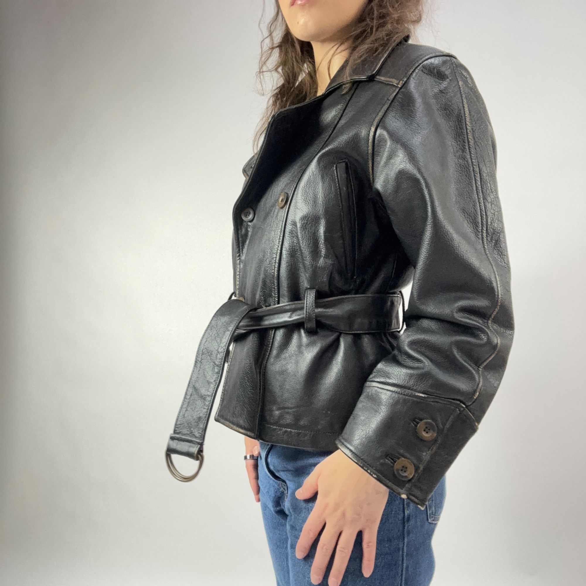 Vintage S - Vintage Colebrook Motorcycle Leather Jacket w Belt Size S / US 4 / IT 40 - 4 Thumbnail