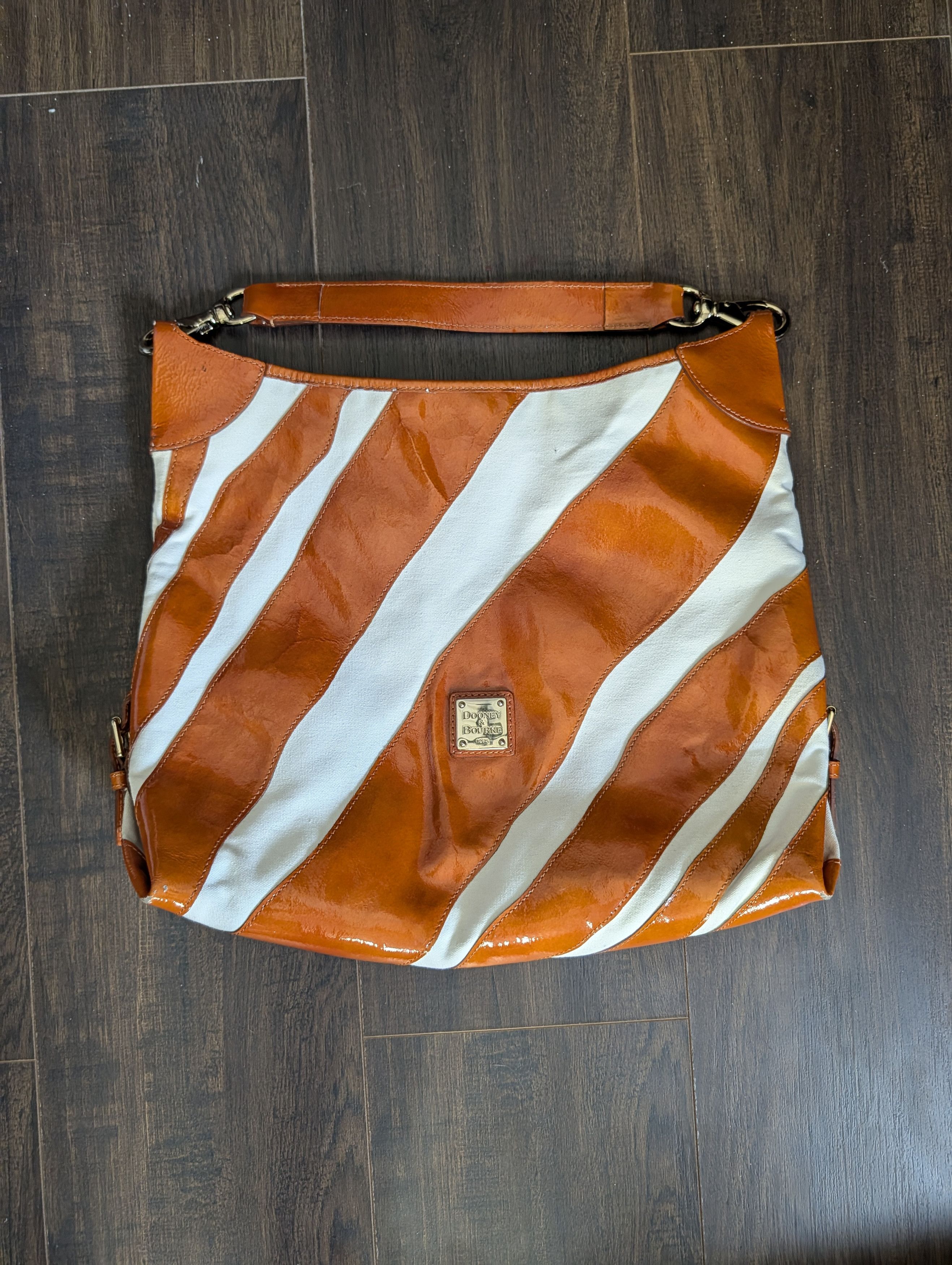 Dooney & Bourke Orange patent / white canvas striped handbag large Size ONE SIZE - 1 Thumbnail